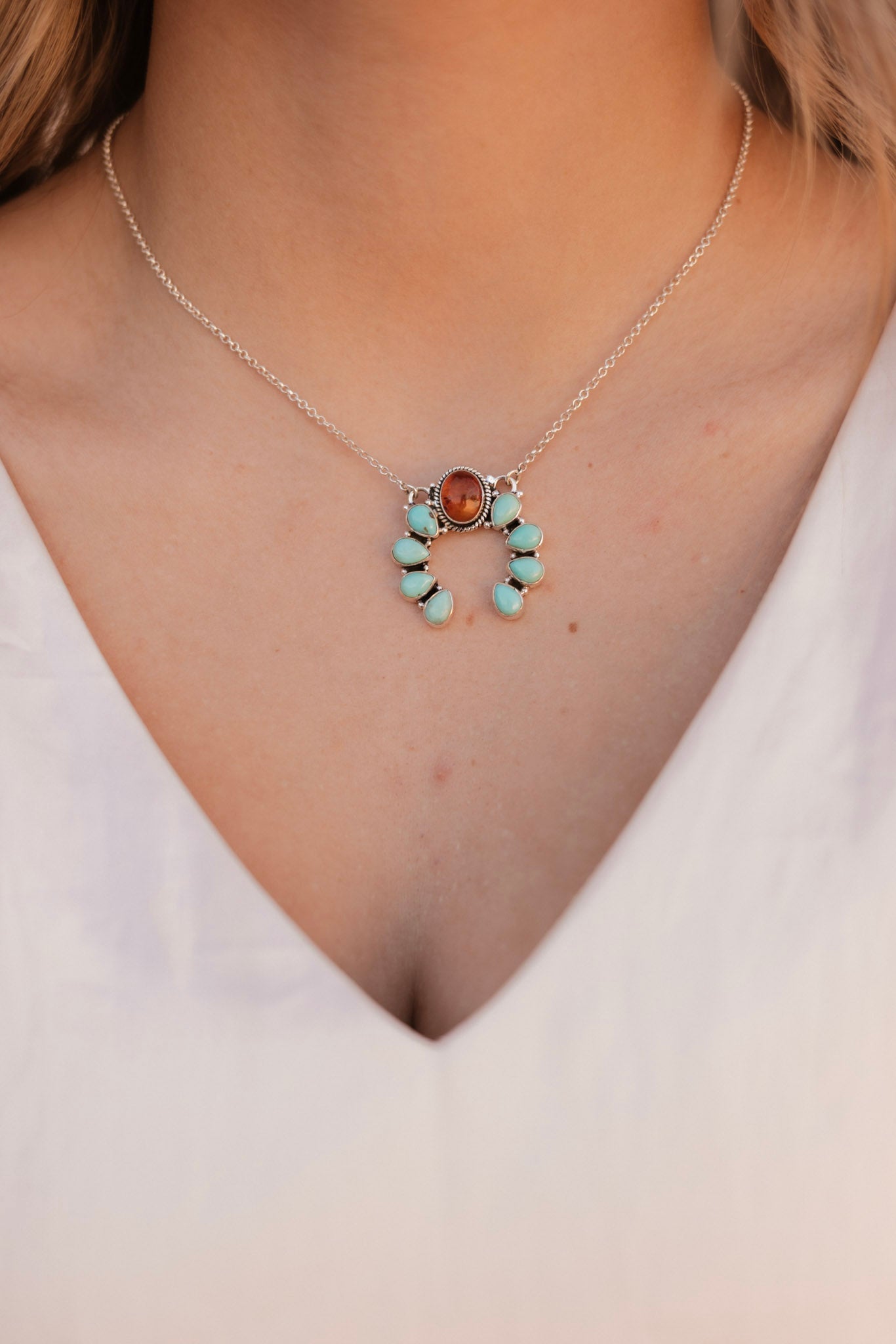 Amber & Turquoise Horseshoe Necklace-Chain Necklaces-Krush Kandy, Women's Online Fashion Boutique Located in Phoenix, Arizona (Scottsdale Area)