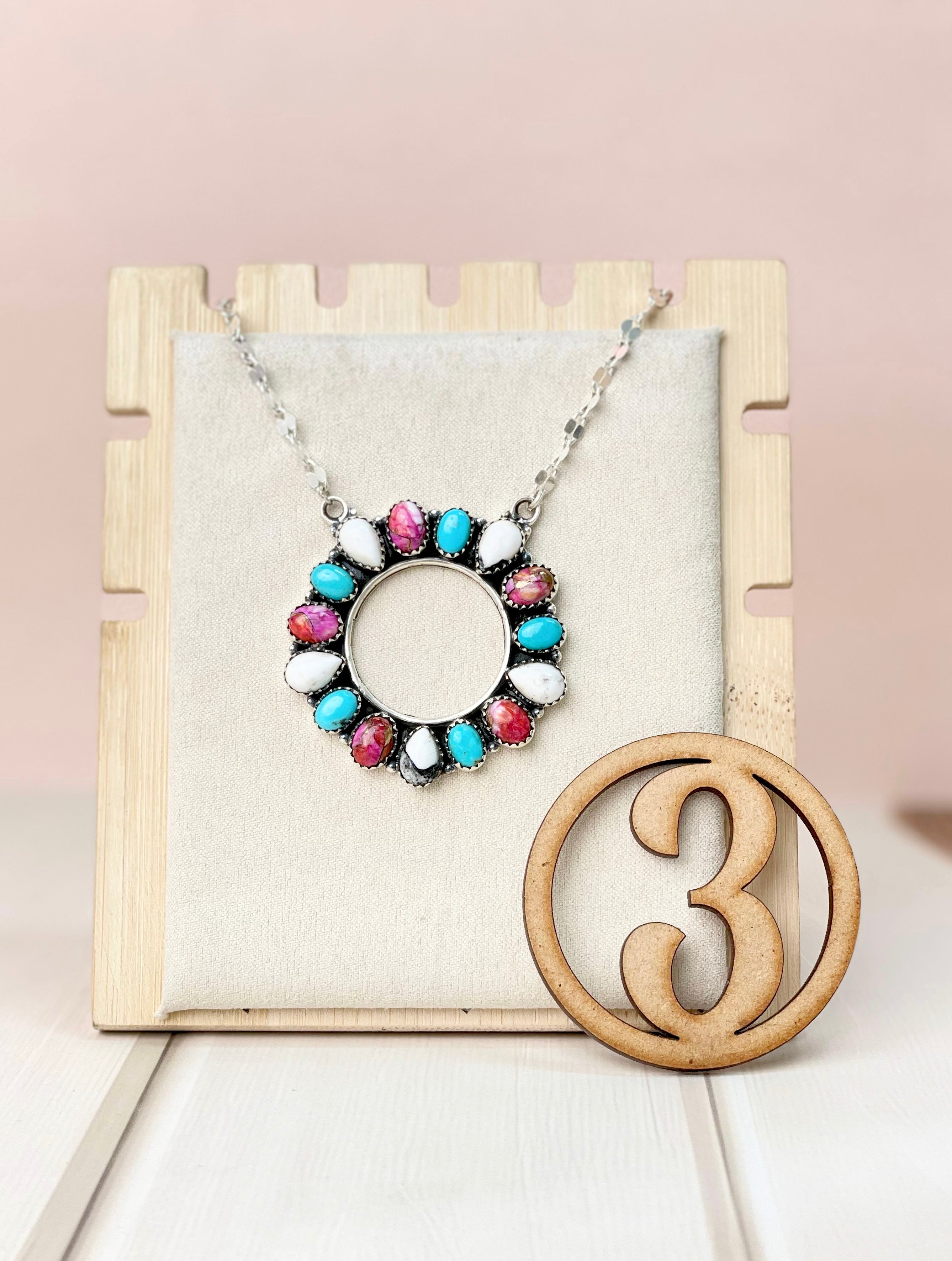 Canyon Dreams Halo Multistone Necklace-Necklaces-Krush Kandy, Women's Online Fashion Boutique Located in Phoenix, Arizona (Scottsdale Area)