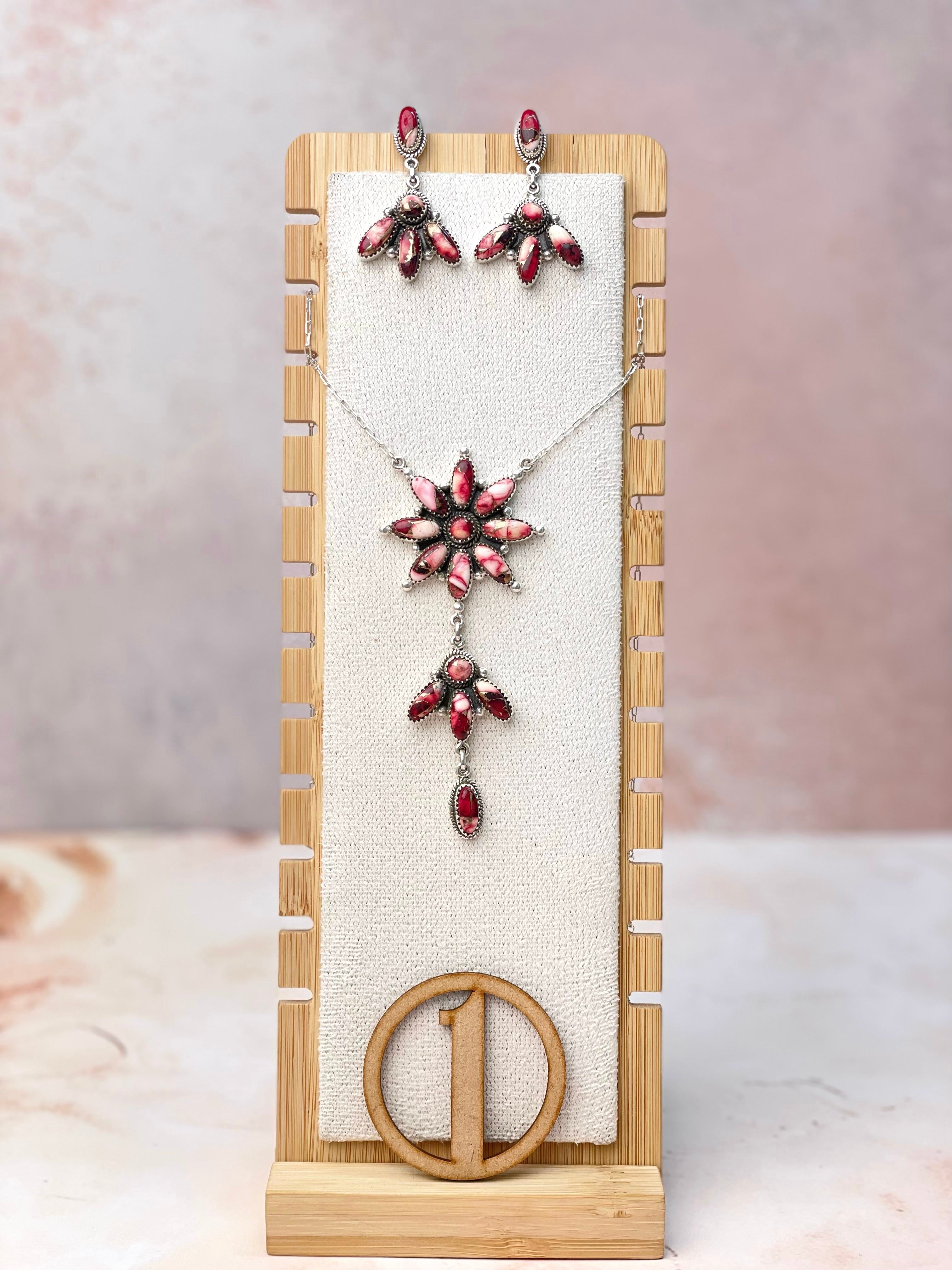 Dahlia's Rose Stone Cluster Necklace & Earring SETS-Necklaces-Krush Kandy, Women's Online Fashion Boutique Located in Phoenix, Arizona (Scottsdale Area)
