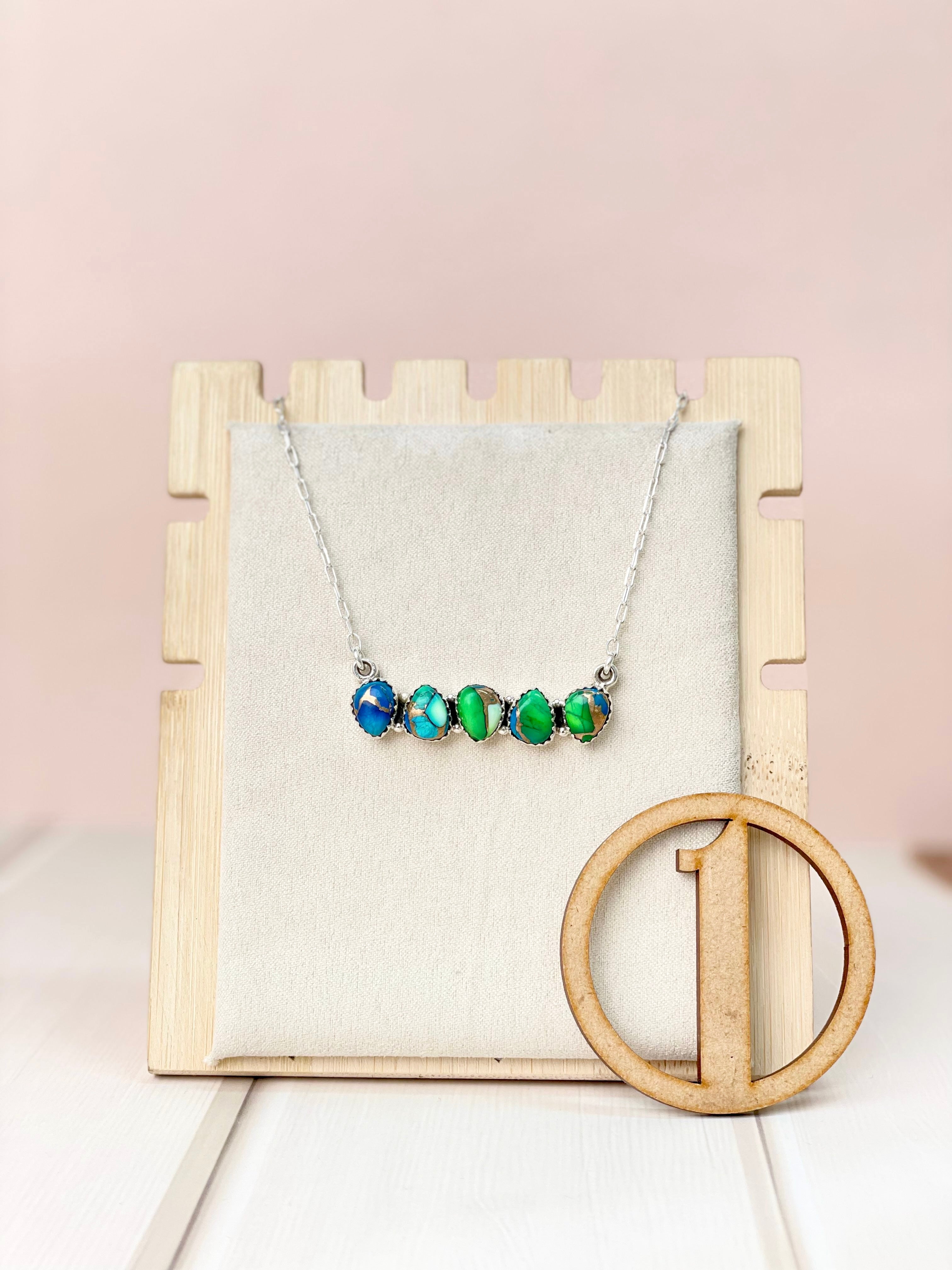 Peacock Dahlia Dainty Bar and Daisy Necklace-Necklaces-Krush Kandy, Women's Online Fashion Boutique Located in Phoenix, Arizona (Scottsdale Area)