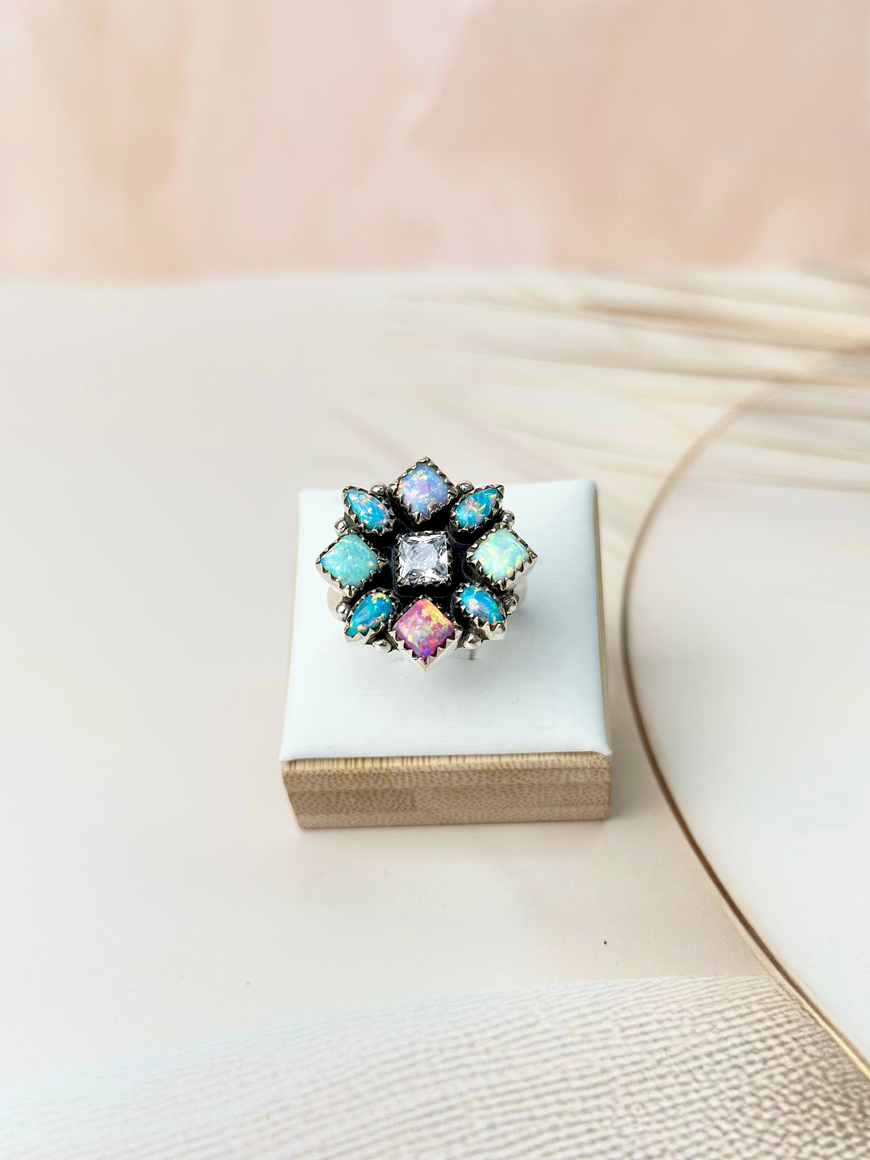 Multi Opal & Crystal Cluster Rings-Rings-Krush Kandy, Women's Online Fashion Boutique Located in Phoenix, Arizona (Scottsdale Area)