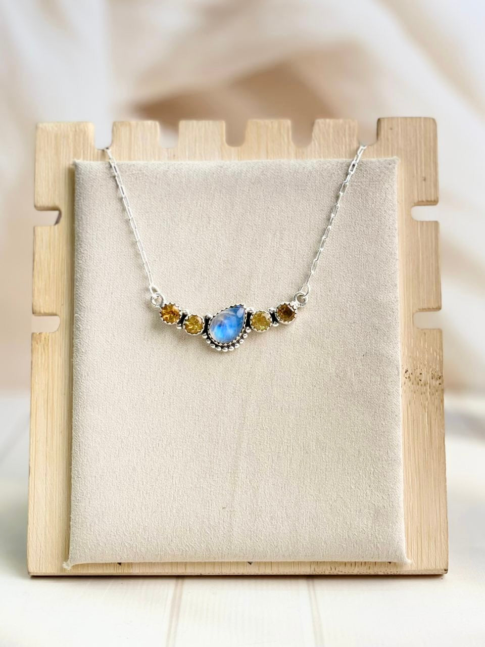 Celestial Spring Moonstone Tilted Pear Bar Necklace-Necklaces-Krush Kandy, Women's Online Fashion Boutique Located in Phoenix, Arizona (Scottsdale Area)