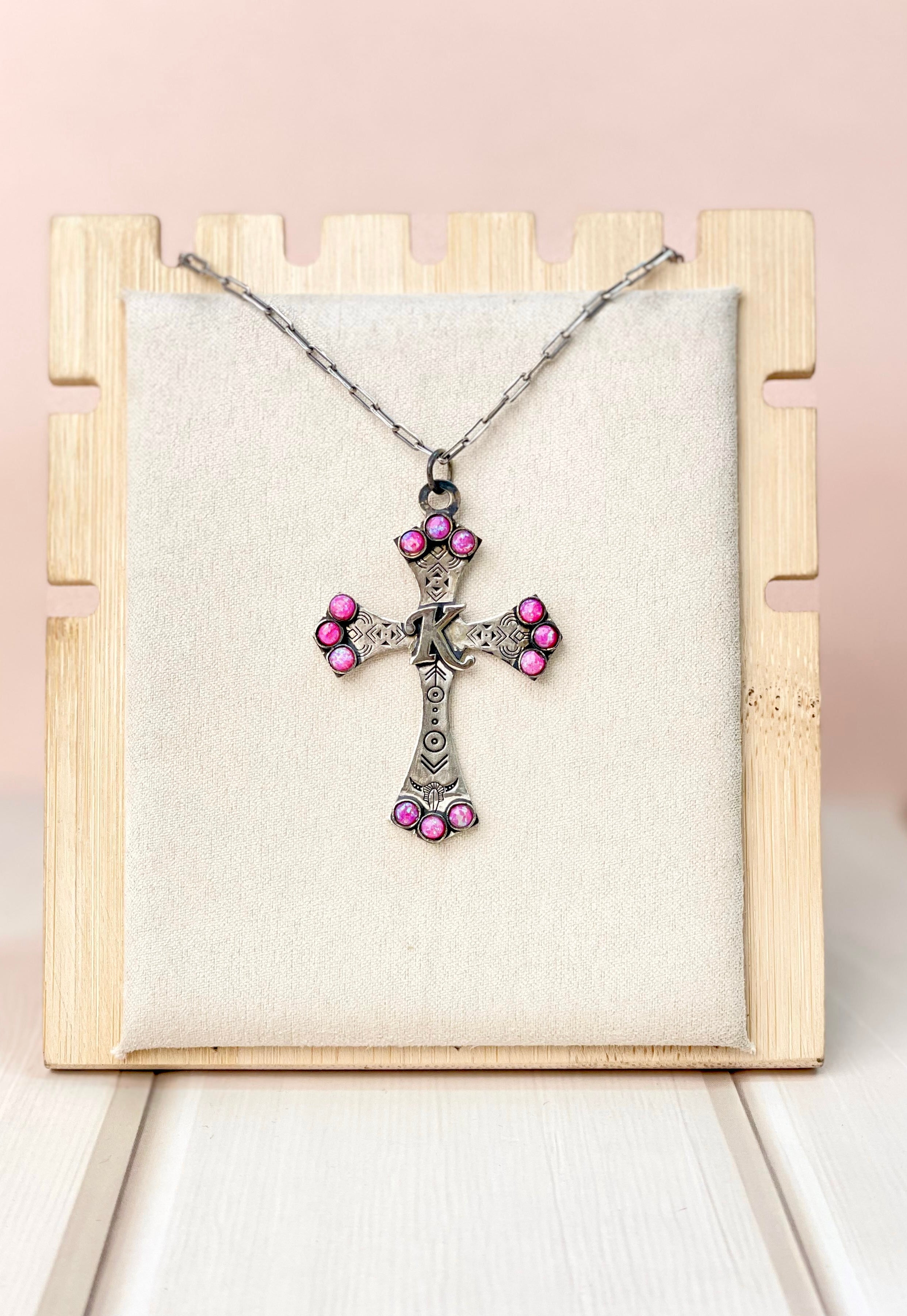 Initial Boho Cross Chain Necklace - PREORDER-Chain Necklaces-Krush Kandy, Women's Online Fashion Boutique Located in Phoenix, Arizona (Scottsdale Area)