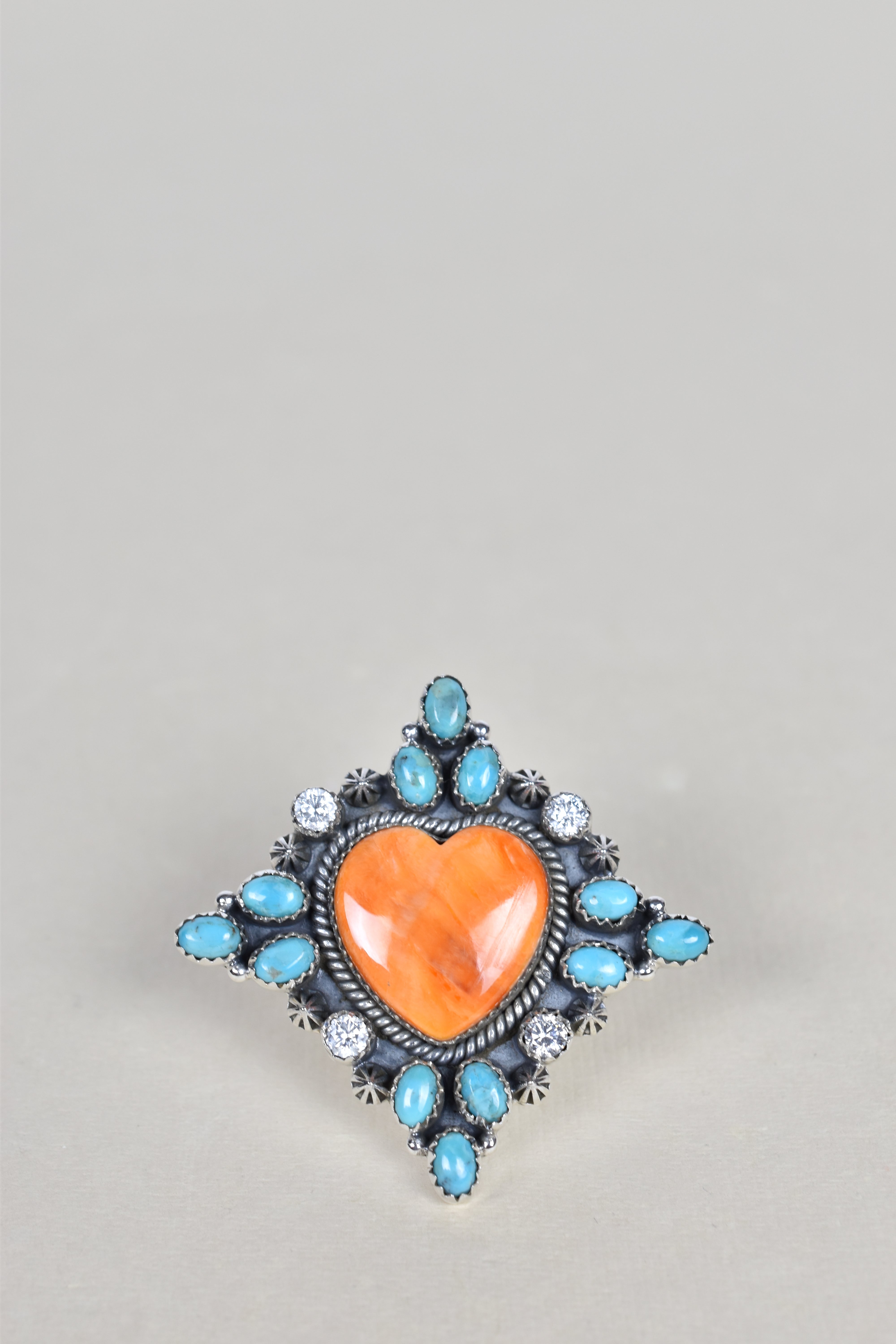 Orange Spiny Oyster Heart, Turquoise & Crystal One of A Kind Ring-Cluster Rings-Krush Kandy, Women's Online Fashion Boutique Located in Phoenix, Arizona (Scottsdale Area)