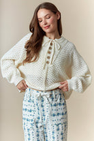 White Knit Sweater with Wooden Buttons and Drawstring Detail-Sweaters-Krush Kandy, Women's Online Fashion Boutique Located in Phoenix, Arizona (Scottsdale Area)