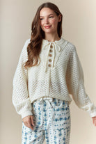 White Knit Sweater with Wooden Buttons and Drawstring Detail-Sweaters-Krush Kandy, Women's Online Fashion Boutique Located in Phoenix, Arizona (Scottsdale Area)