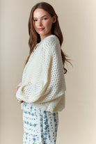 White Knit Sweater with Wooden Buttons and Drawstring Detail-Sweaters-Krush Kandy, Women's Online Fashion Boutique Located in Phoenix, Arizona (Scottsdale Area)