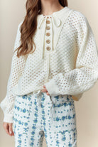 White Knit Sweater with Wooden Buttons and Drawstring Detail-Sweaters-Krush Kandy, Women's Online Fashion Boutique Located in Phoenix, Arizona (Scottsdale Area)
