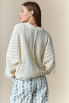 White Knit Sweater with Wooden Buttons and Drawstring Detail-Sweaters-Krush Kandy, Women's Online Fashion Boutique Located in Phoenix, Arizona (Scottsdale Area)