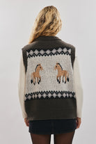 Frontier Charm Horse Knit Zip Vest-Vests-Krush Kandy, Women's Online Fashion Boutique Located in Phoenix, Arizona (Scottsdale Area)