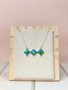 Peacock Dahlia Square Bar Necklace-Necklaces-Krush Kandy, Women's Online Fashion Boutique Located in Phoenix, Arizona (Scottsdale Area)