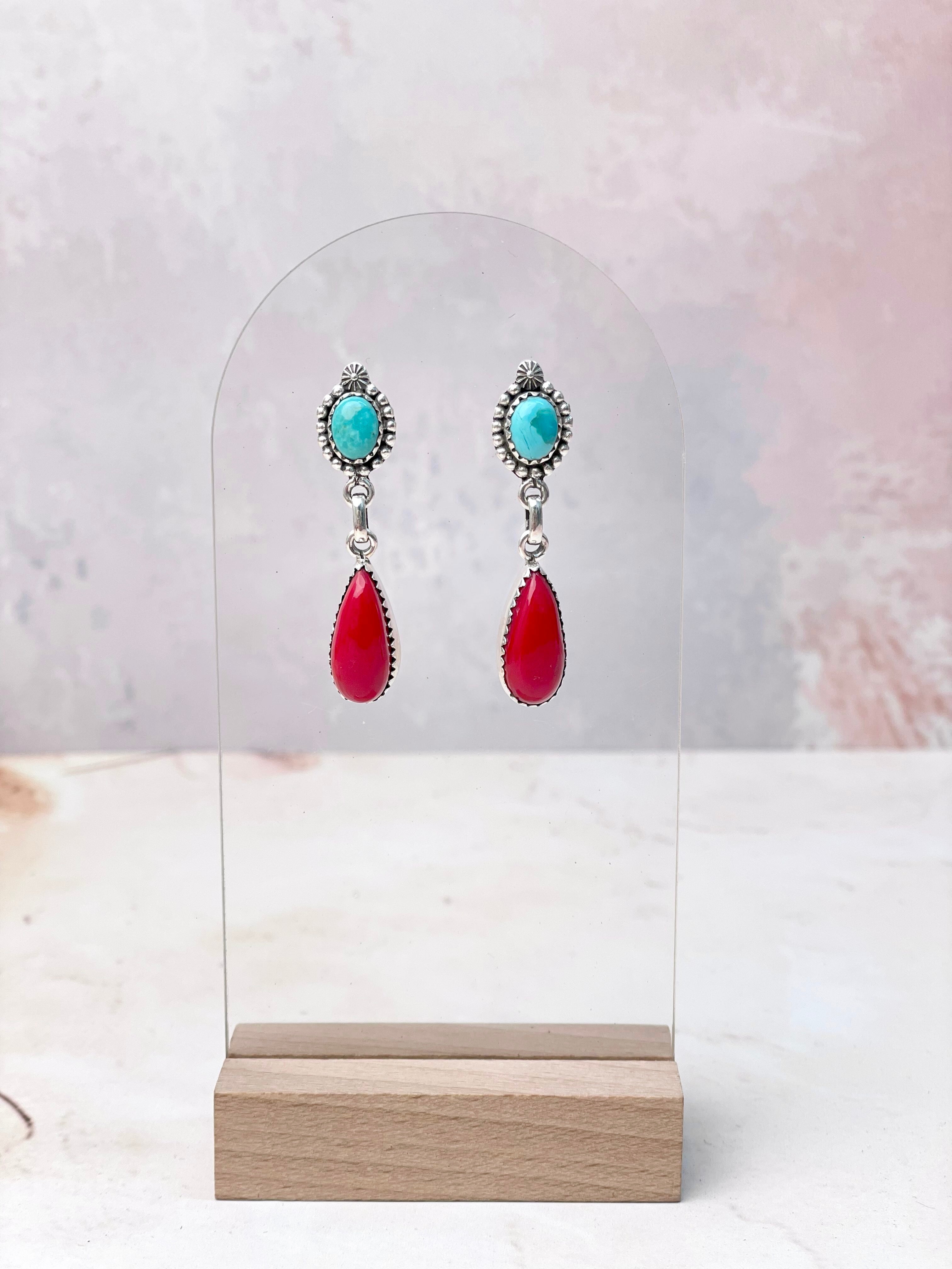 Turquoise and Rosarita Pear Earrings-Earrings-Krush Kandy, Women's Online Fashion Boutique Located in Phoenix, Arizona (Scottsdale Area)