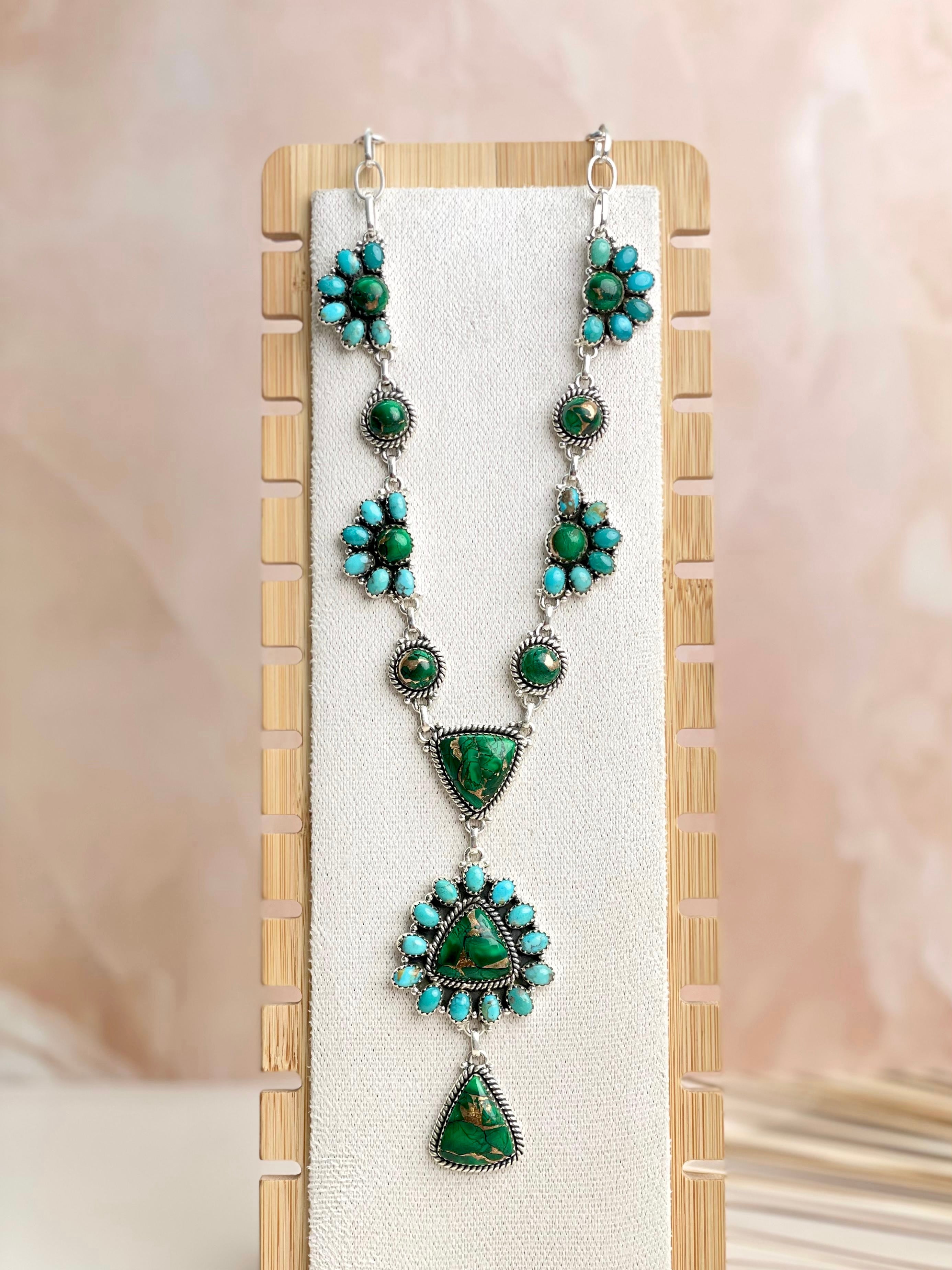 Irish Green Dahlia & Kingman Turquoise Statement Necklace sno 6-Necklaces-Krush Kandy, Women's Online Fashion Boutique Located in Phoenix, Arizona (Scottsdale Area)