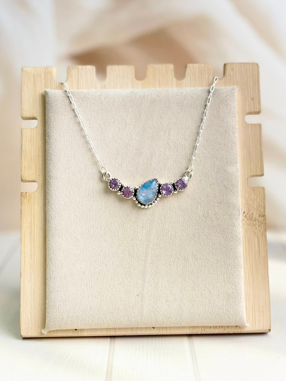 Celestial Spring Moonstone Tilted Pear Bar Necklace-Necklaces-Krush Kandy, Women's Online Fashion Boutique Located in Phoenix, Arizona (Scottsdale Area)
