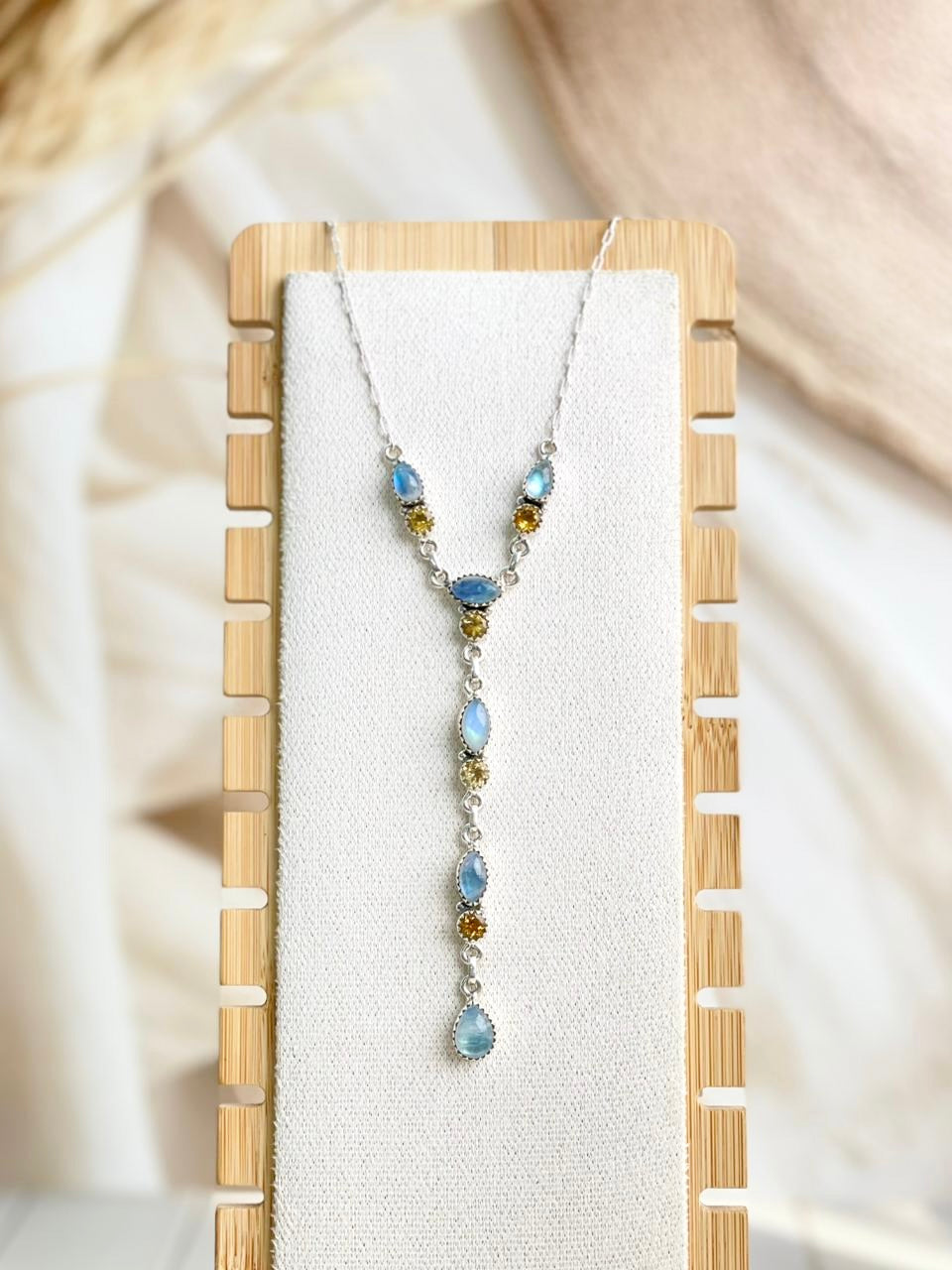 Celestial Spring Moonstone Lariat Necklace-Necklaces-Krush Kandy, Women's Online Fashion Boutique Located in Phoenix, Arizona (Scottsdale Area)