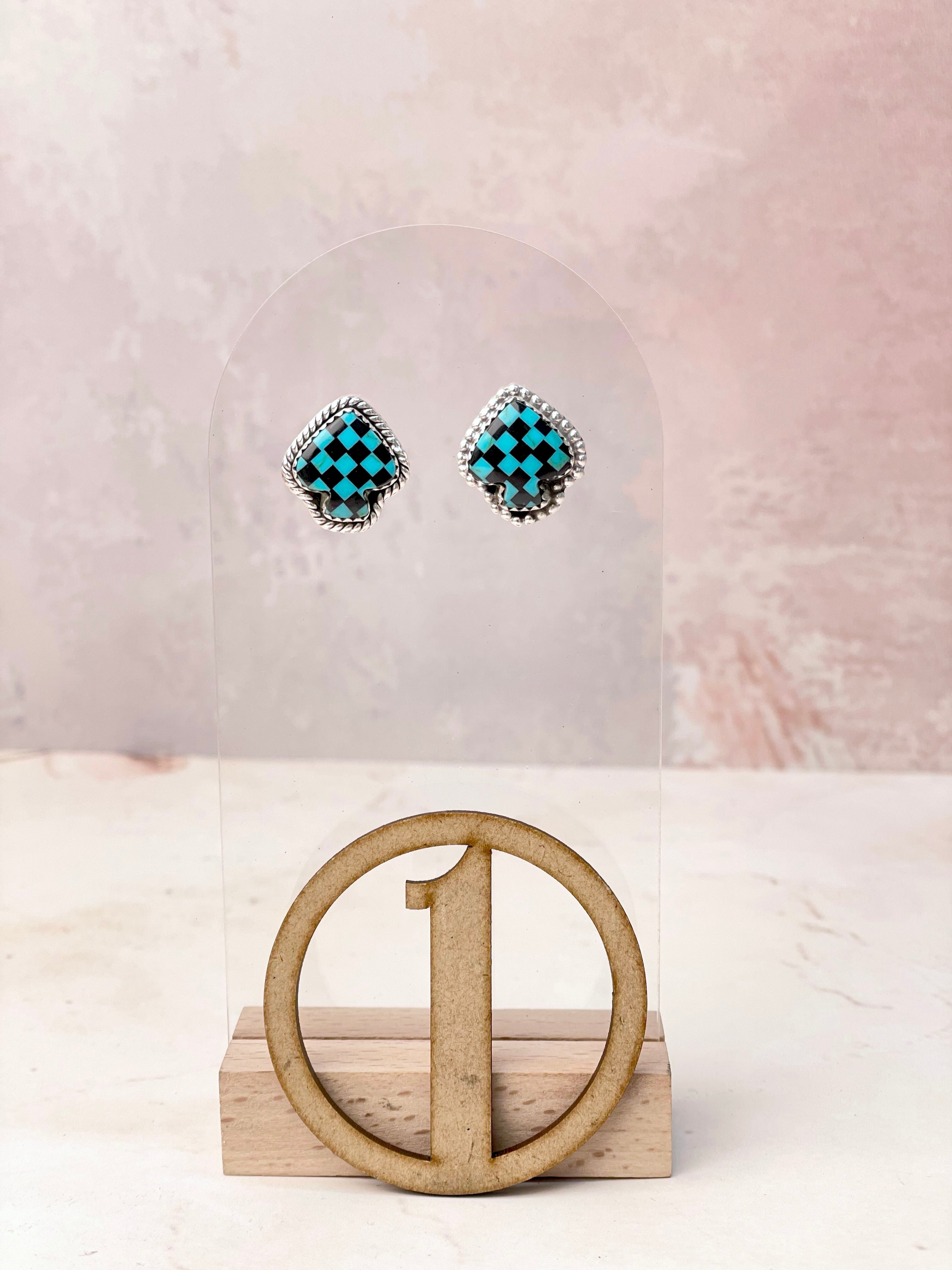 Checkered Spade Studs-Earrings-Krush Kandy, Women's Online Fashion Boutique Located in Phoenix, Arizona (Scottsdale Area)