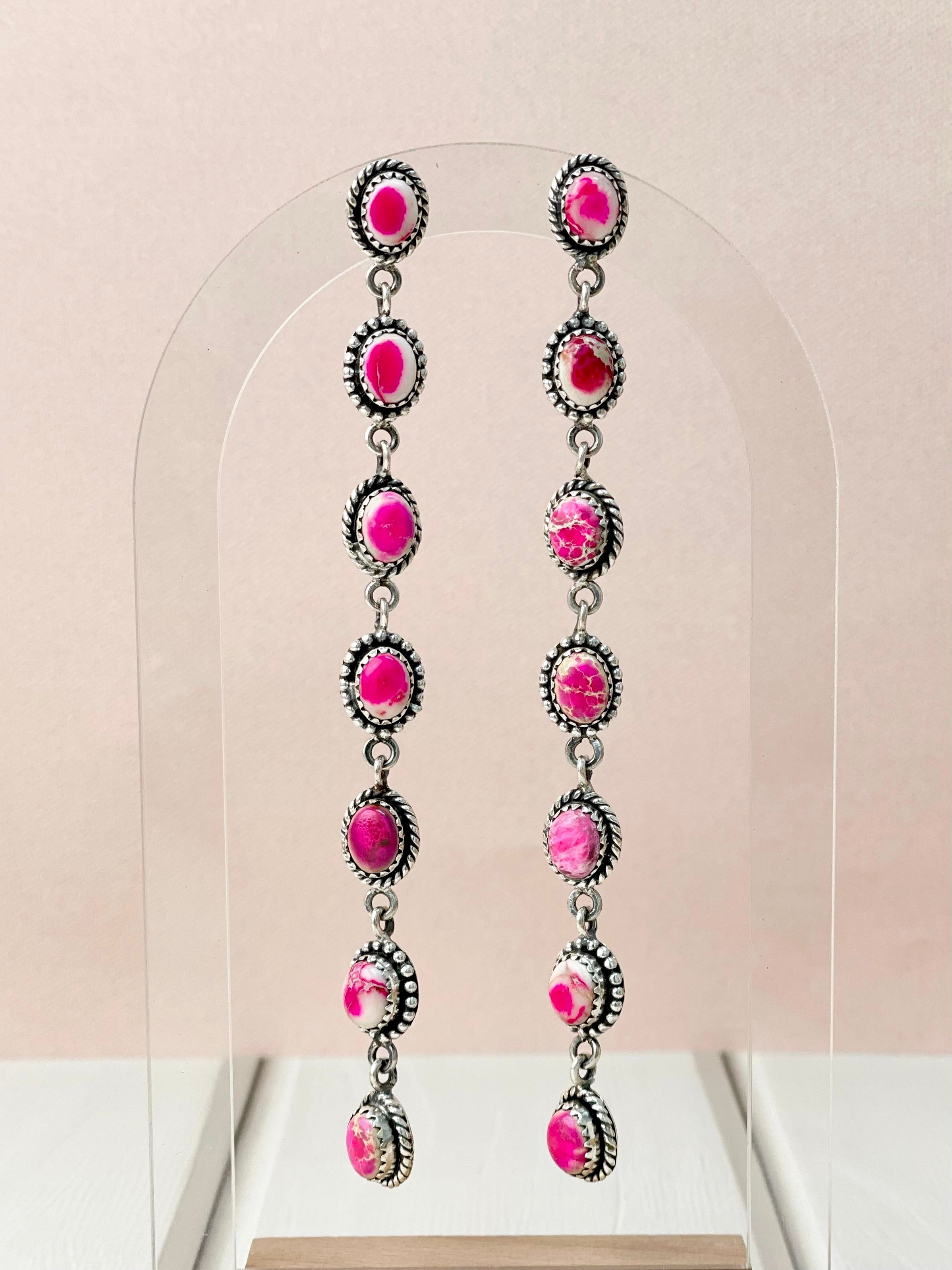 Desert Jasper Dangle Drop Magenta Earrings-Earrings-Krush Kandy, Women's Online Fashion Boutique Located in Phoenix, Arizona (Scottsdale Area)