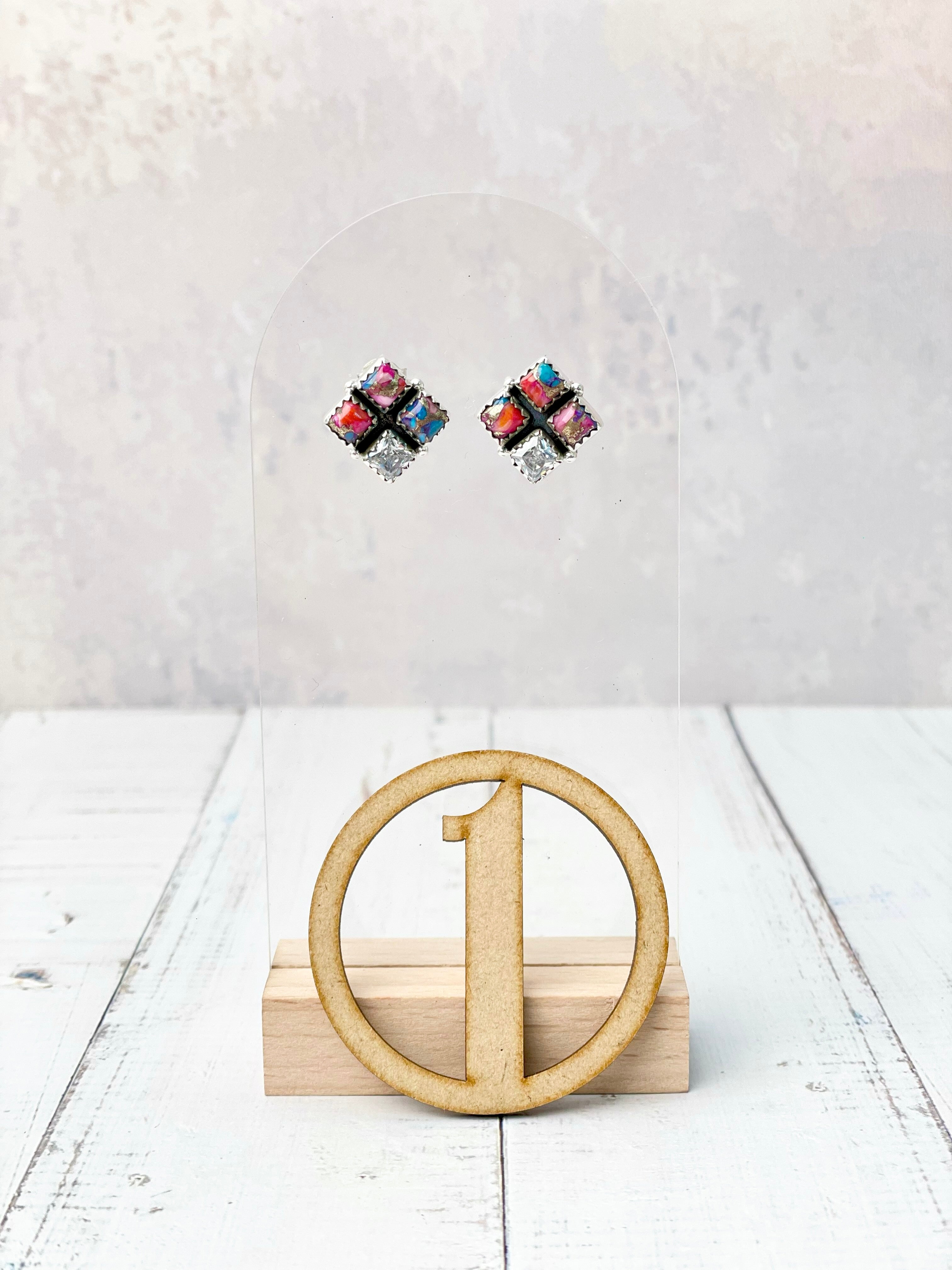 Four Square Stone Stud Earrings-Earrings-Krush Kandy, Women's Online Fashion Boutique Located in Phoenix, Arizona (Scottsdale Area)