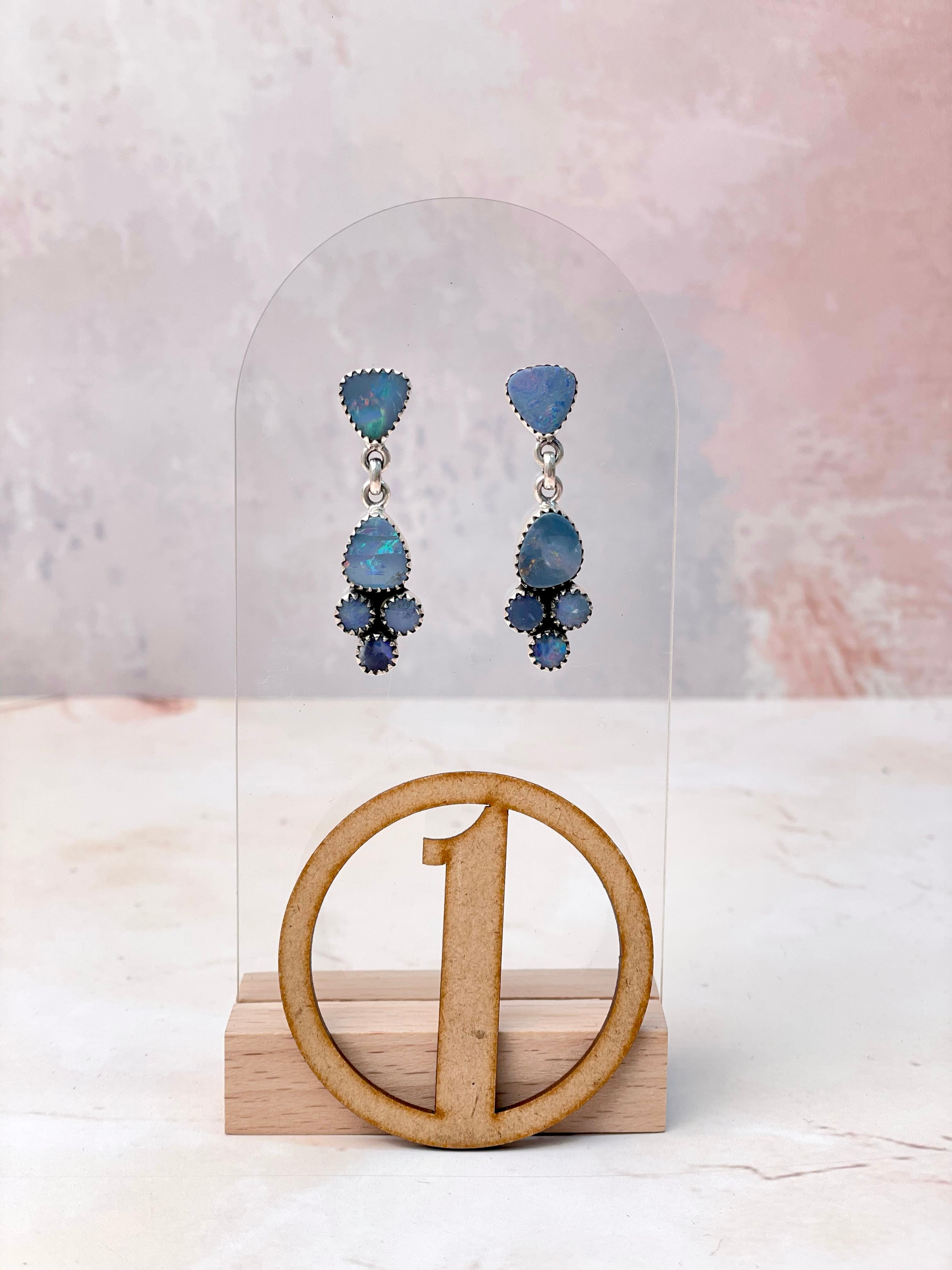 Double Opal Cluster Earrings-Earrings-Krush Kandy, Women's Online Fashion Boutique Located in Phoenix, Arizona (Scottsdale Area)