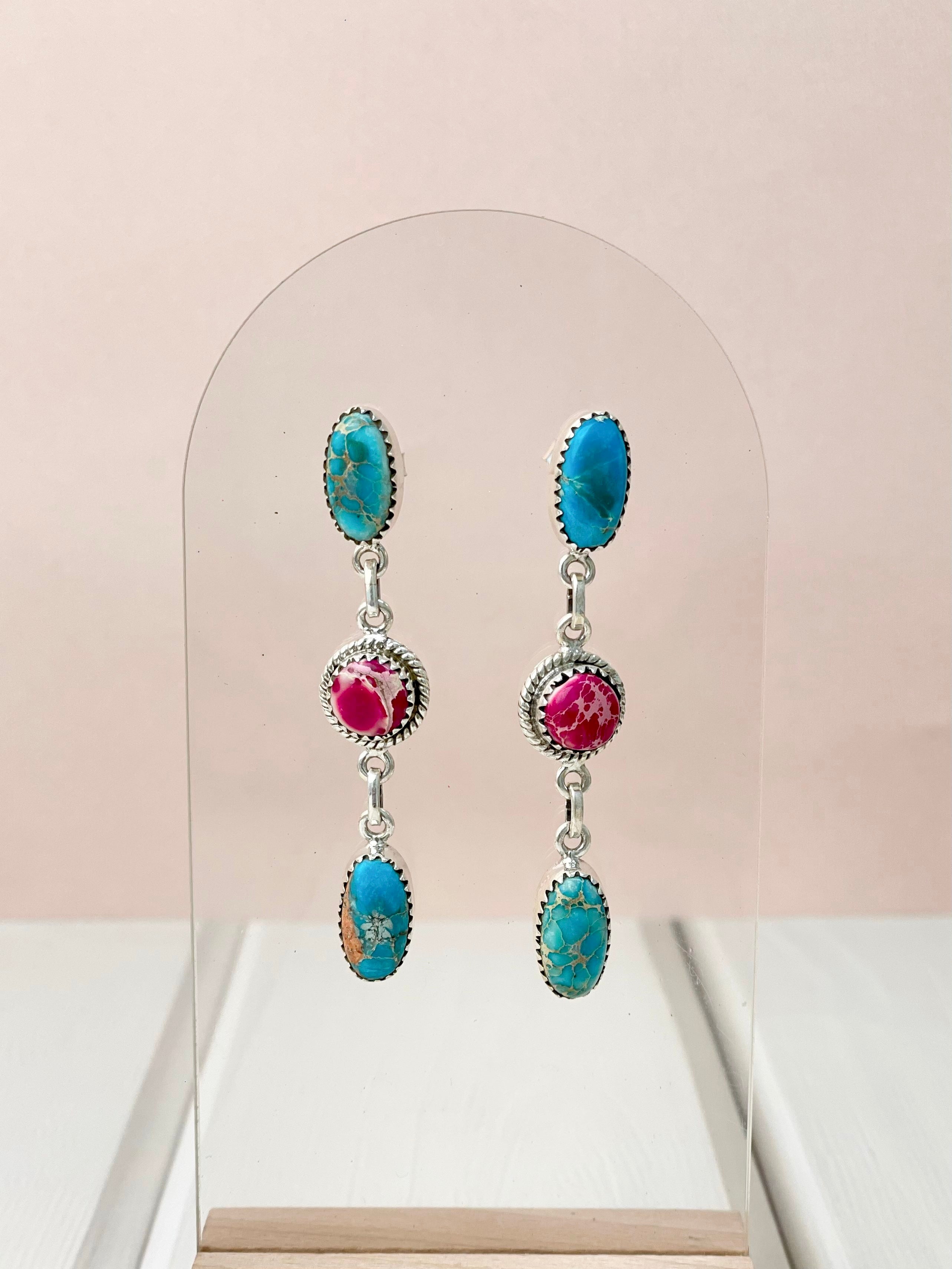 Desert Jasper Dangle Drop Multicolor Earrings-Earrings-Krush Kandy, Women's Online Fashion Boutique Located in Phoenix, Arizona (Scottsdale Area)