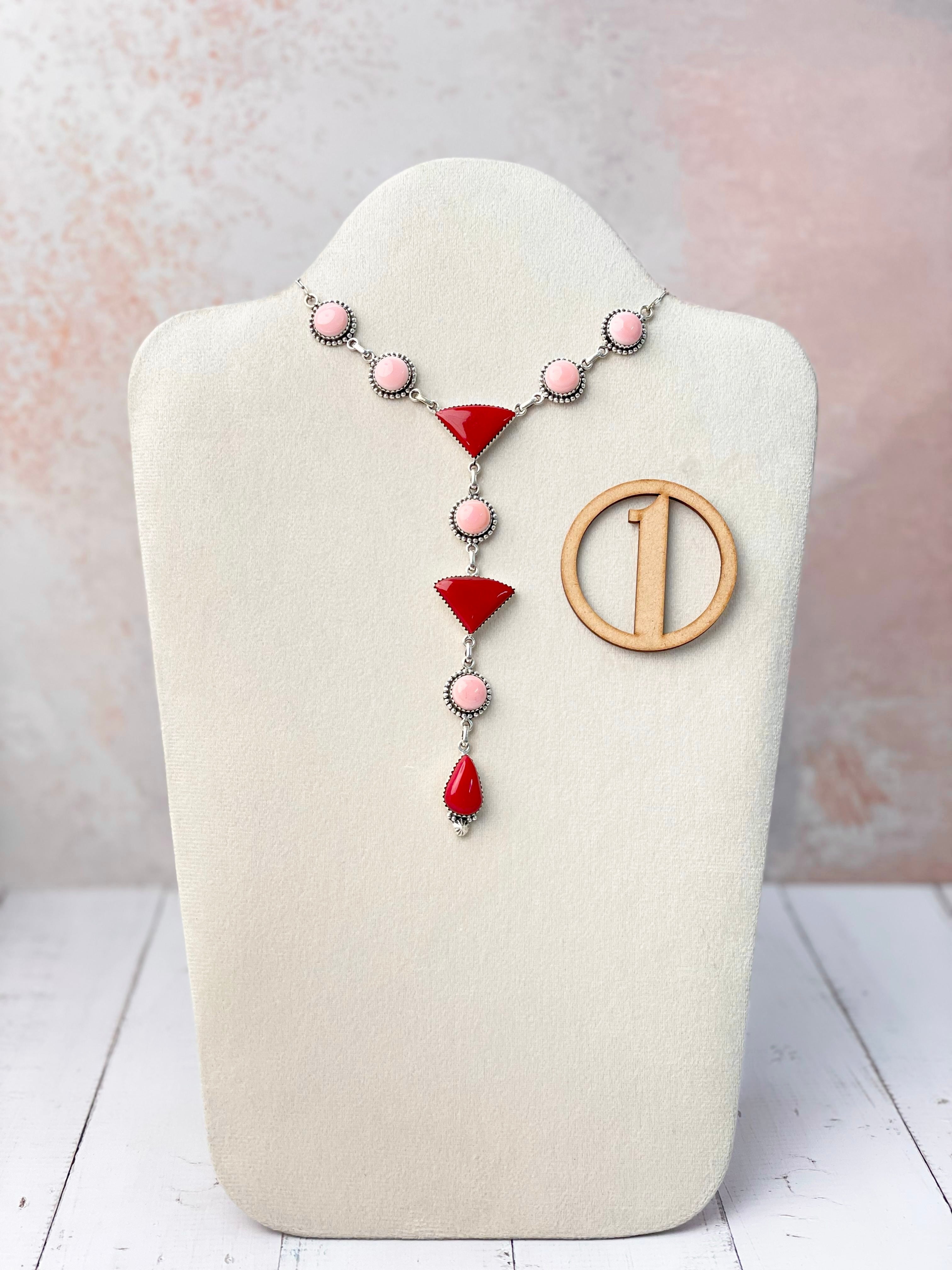 Red Rosarita & Pink Conch Cluster Necklace-Necklaces-Krush Kandy, Women's Online Fashion Boutique Located in Phoenix, Arizona (Scottsdale Area)
