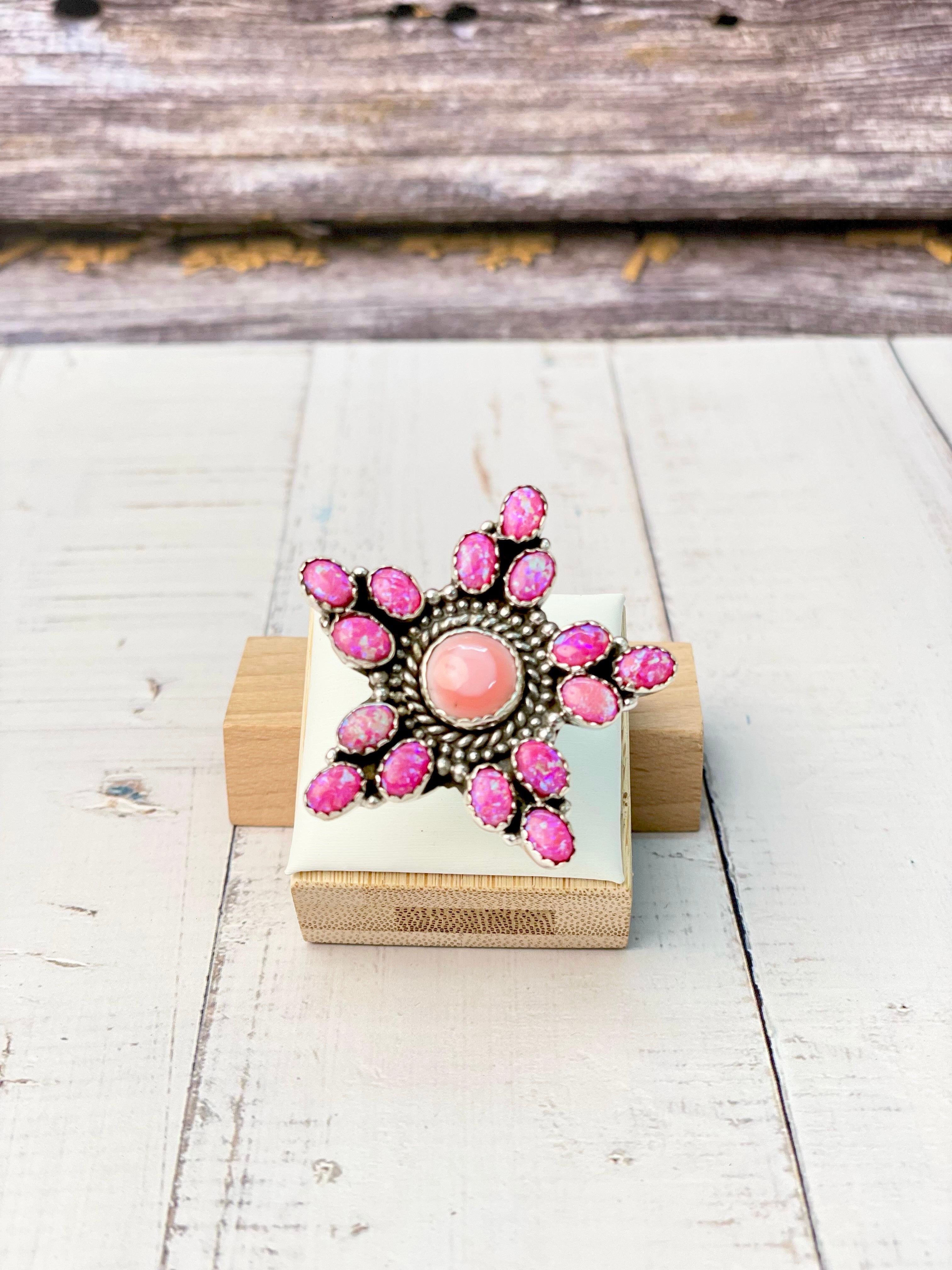 Ayla's Pink Conch & Neon Pink Opal Star Ring-Rings-Krush Kandy, Women's Online Fashion Boutique Located in Phoenix, Arizona (Scottsdale Area)