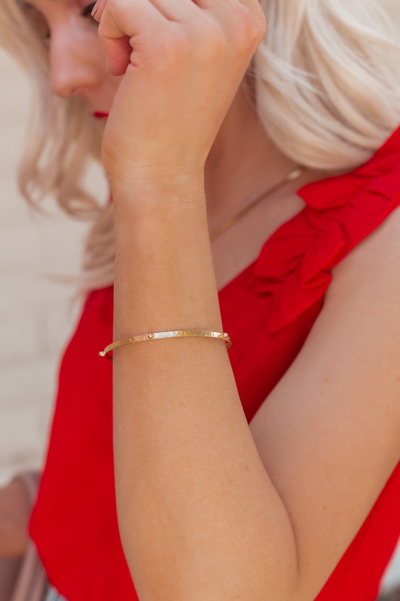 Stud Detail Sterling Silver Hammered Bangle Bracelet-Bangle Bracelets-Krush Kandy, Women's Online Fashion Boutique Located in Phoenix, Arizona (Scottsdale Area)