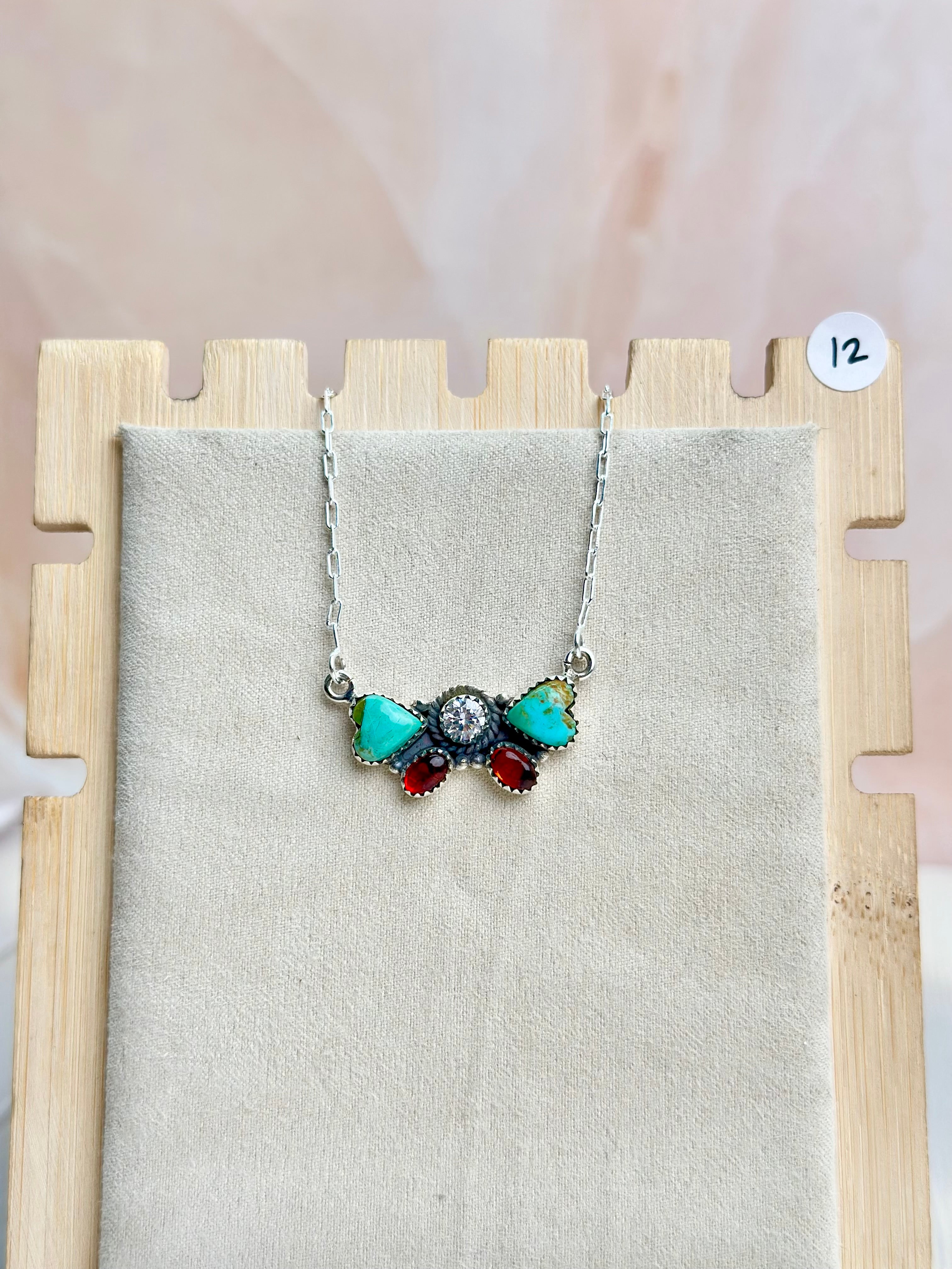 Amber, Turquoise & Crystal Dainty Necklace-Necklaces-Krush Kandy, Women's Online Fashion Boutique Located in Phoenix, Arizona (Scottsdale Area)