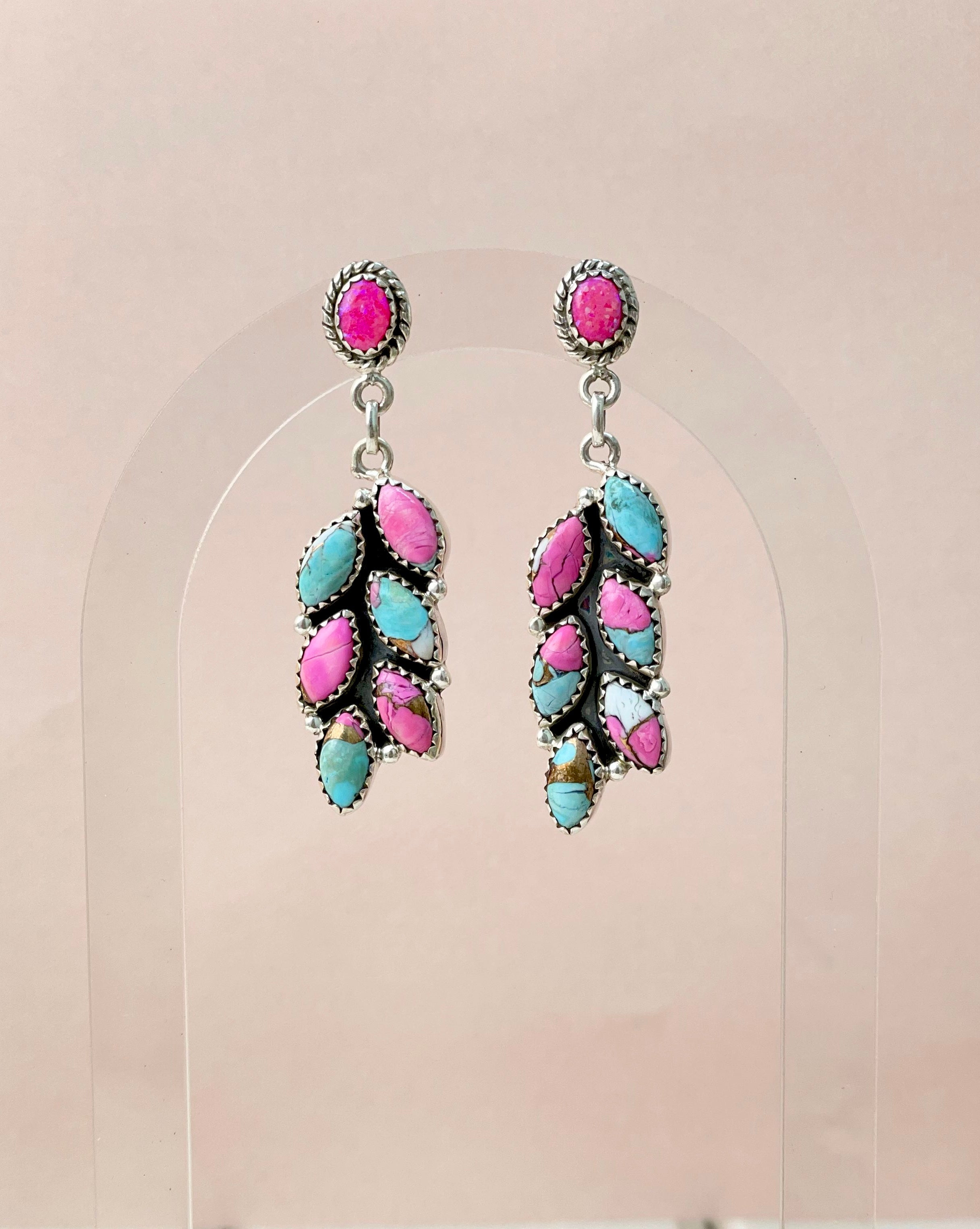 Cotton Candy Leaf Dangle Drop Earrings-Earrings-Krush Kandy, Women's Online Fashion Boutique Located in Phoenix, Arizona (Scottsdale Area)
