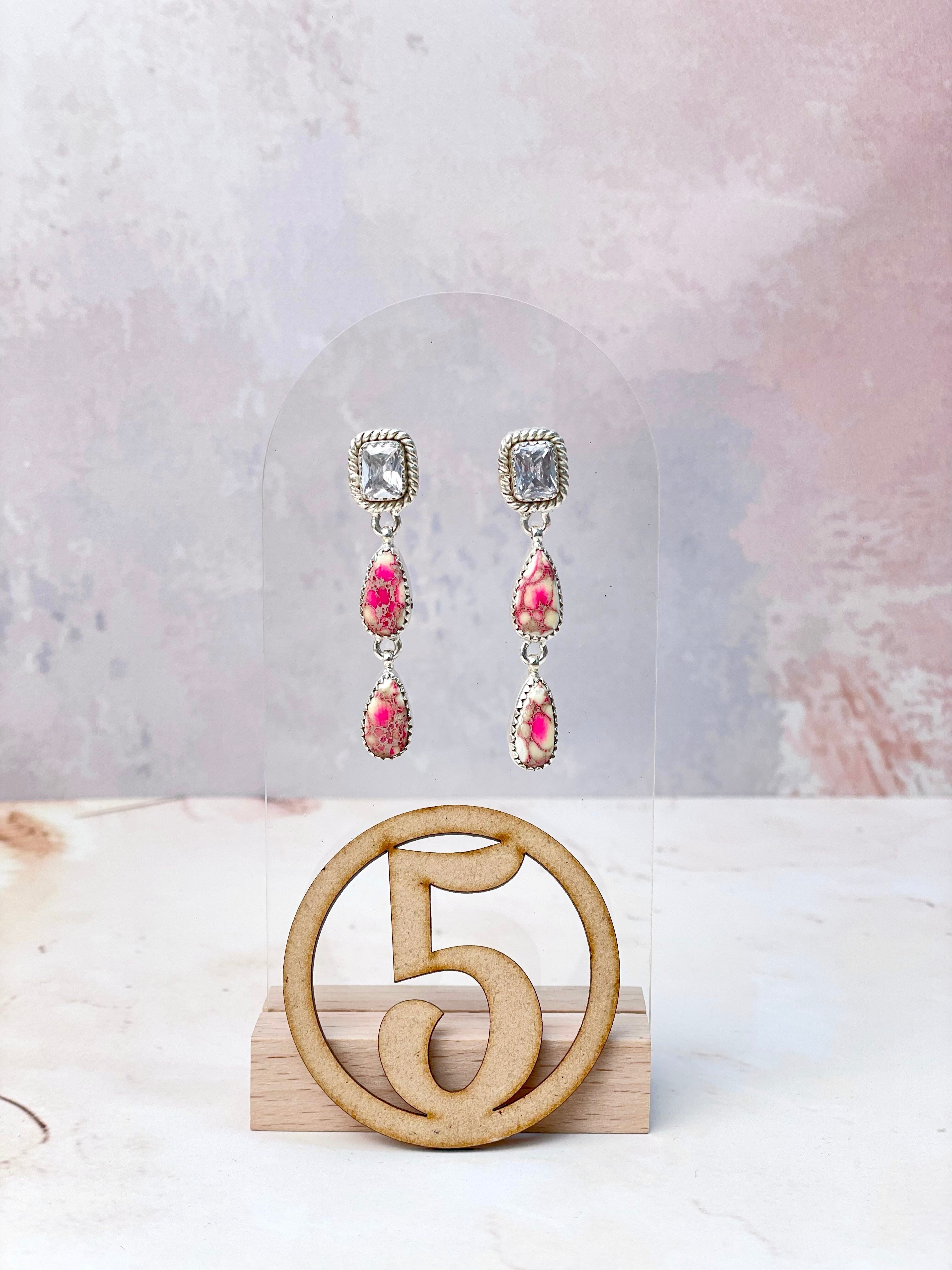 Princess Cut CZ and Jasper Earrings-Earrings-Krush Kandy, Women's Online Fashion Boutique Located in Phoenix, Arizona (Scottsdale Area)