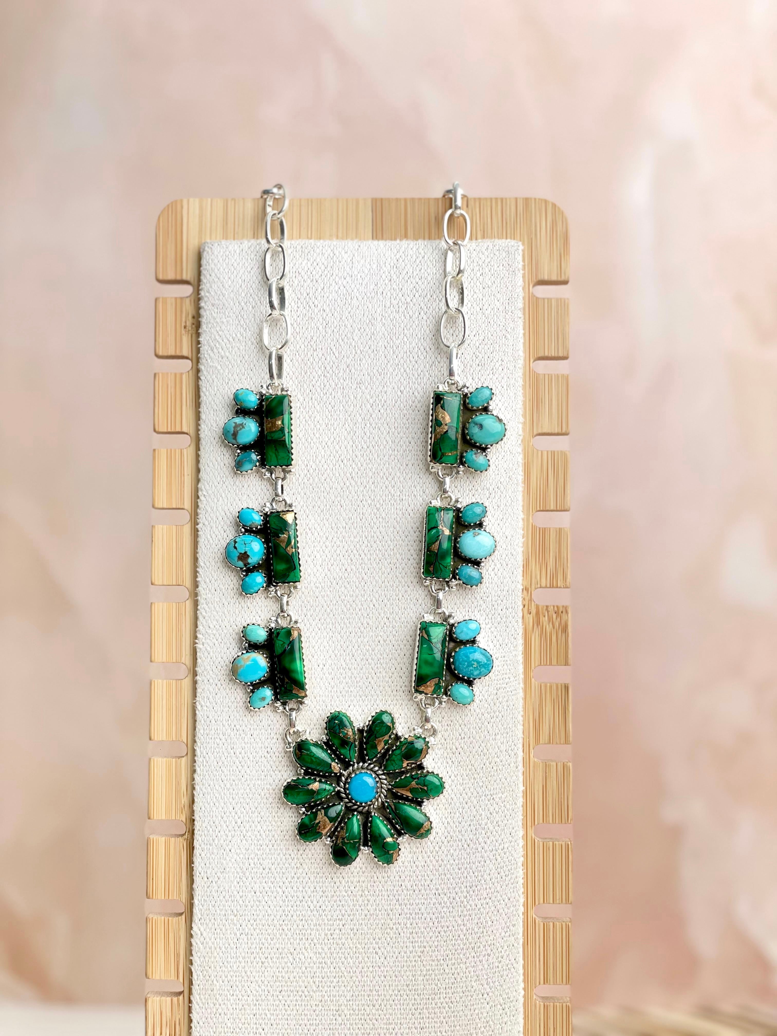 Irish Green Dahlia Statement Necklace sno 5-Necklaces-Krush Kandy, Women's Online Fashion Boutique Located in Phoenix, Arizona (Scottsdale Area)