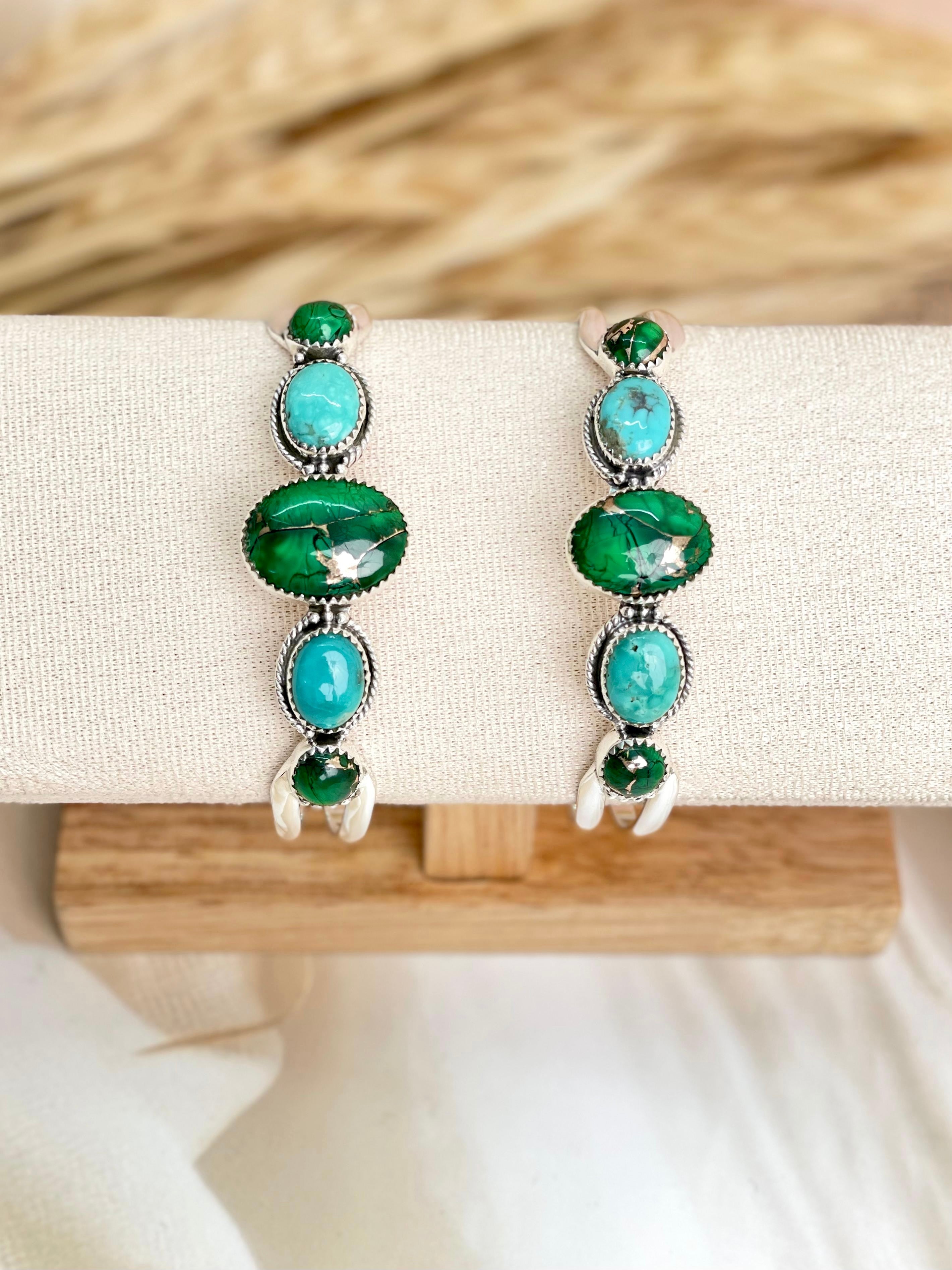 Irish Green Dahlia & Kingman Turquoise Adjustable Cuff Bangles sno 20-Bracelets-Krush Kandy, Women's Online Fashion Boutique Located in Phoenix, Arizona (Scottsdale Area)