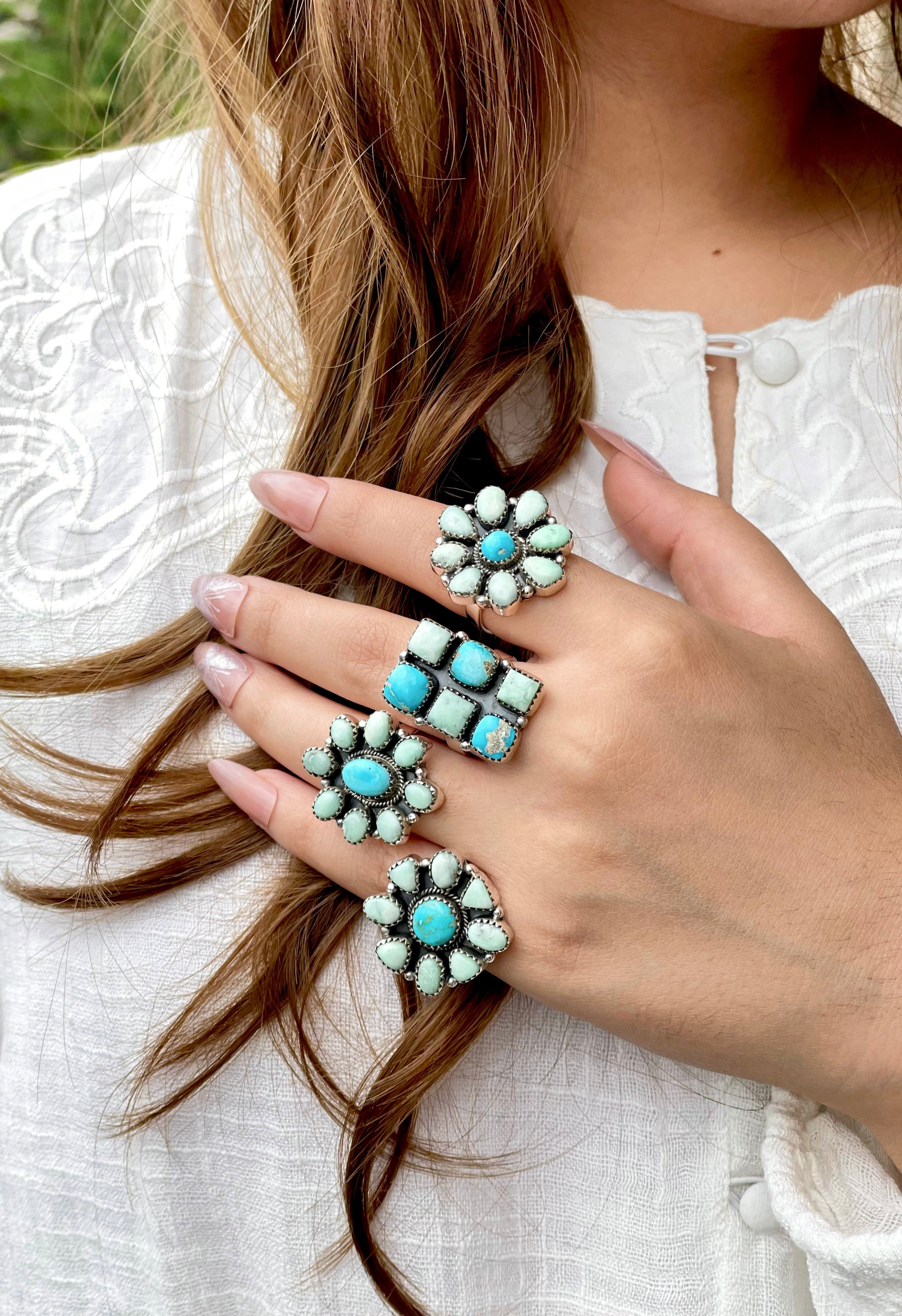 White Water Turquoise & Paloma Western Rings Bno. 12-Rings-Krush Kandy, Women's Online Fashion Boutique Located in Phoenix, Arizona (Scottsdale Area)