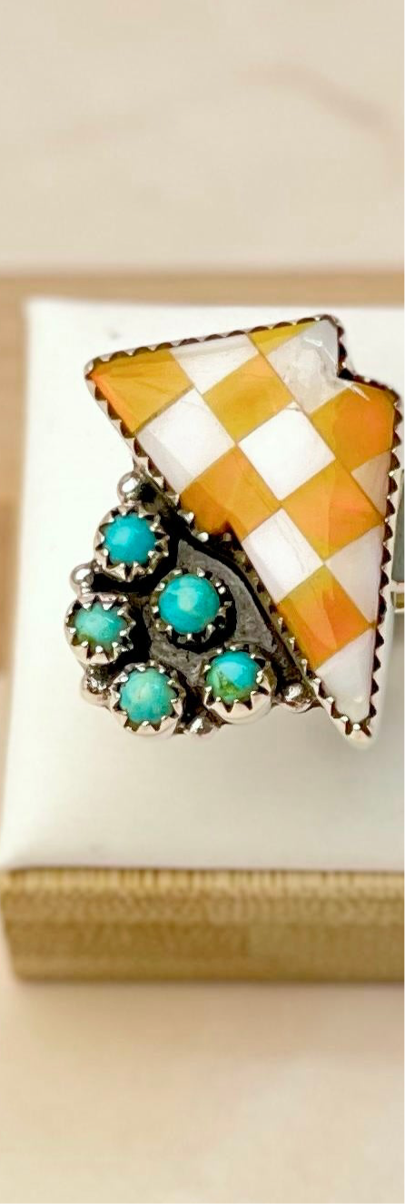 Orange Aurora Opal, MOP & Turquoise Kandy Bolt Necklace-Necklaces-Krush Kandy, Women's Online Fashion Boutique Located in Phoenix, Arizona (Scottsdale Area)