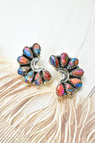 Sterling Half Moon Stone Cluster Earrings-Earrings-Krush Kandy, Women's Online Fashion Boutique Located in Phoenix, Arizona (Scottsdale Area)