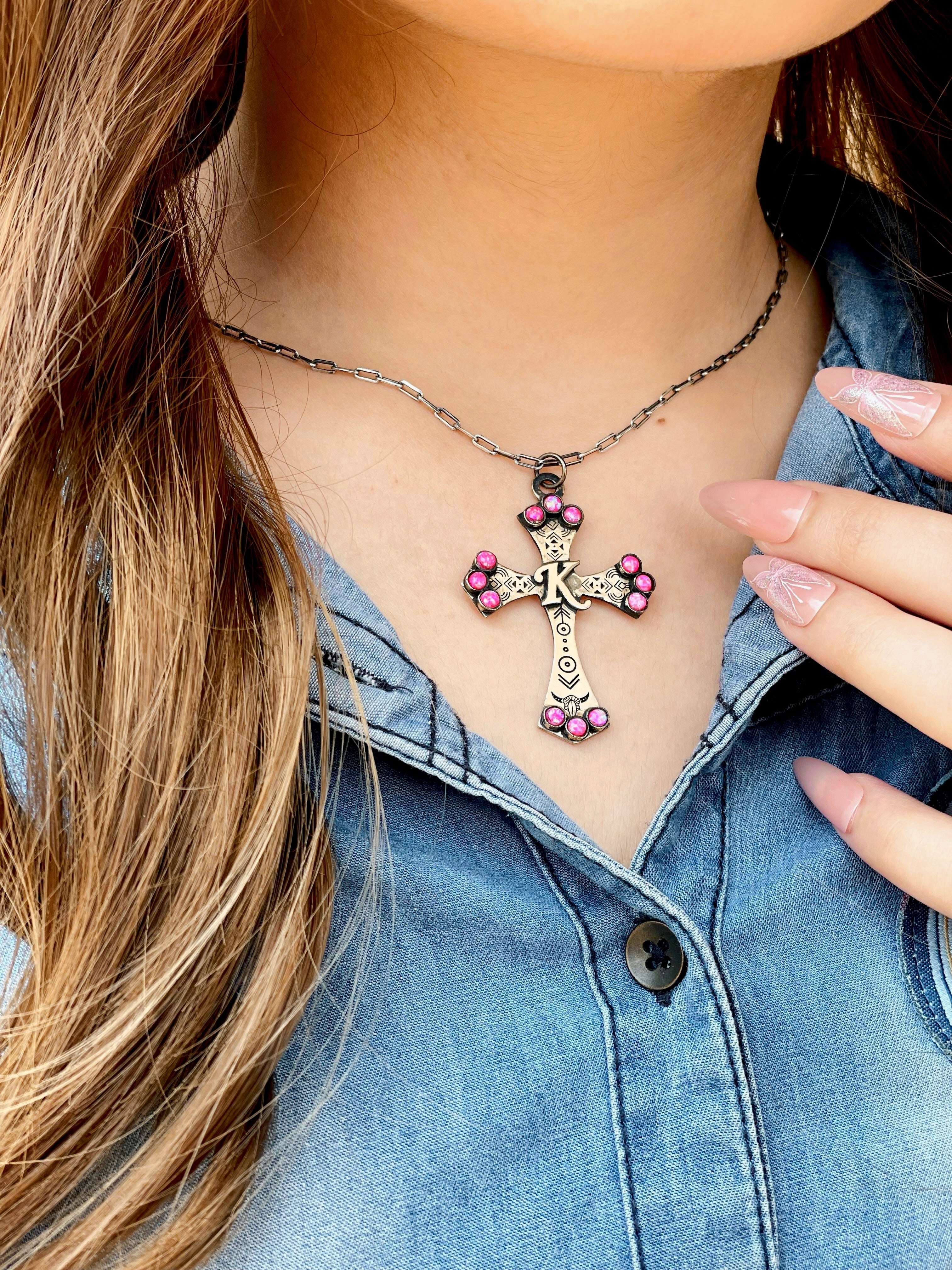 Initial Boho Cross Chain Necklace - PREORDER-Chain Necklaces-Krush Kandy, Women's Online Fashion Boutique Located in Phoenix, Arizona (Scottsdale Area)