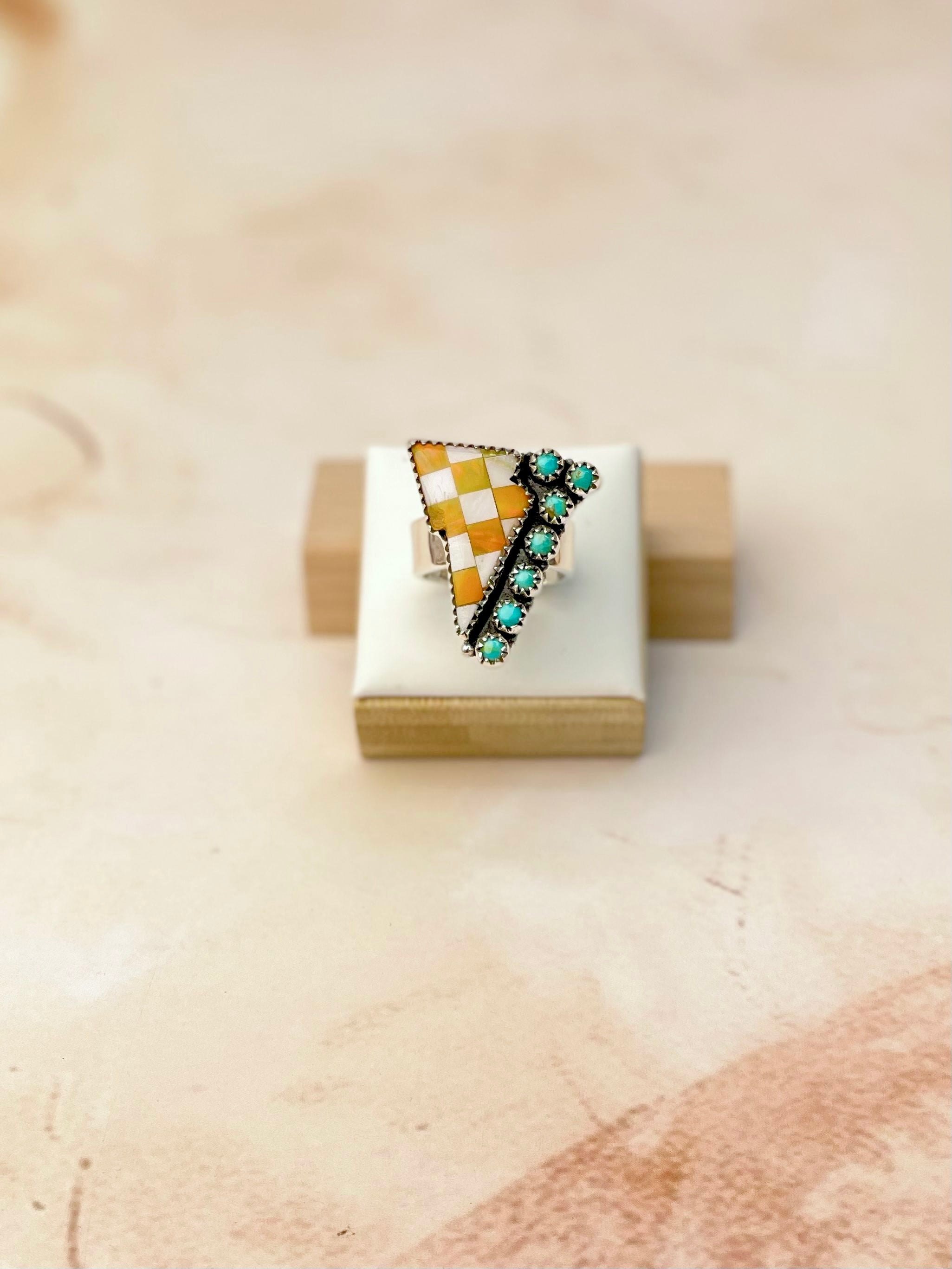 Orange Aurora Opal, Turquoise & MOP Kandy Bolt Ring-Rings-Krush Kandy, Women's Online Fashion Boutique Located in Phoenix, Arizona (Scottsdale Area)