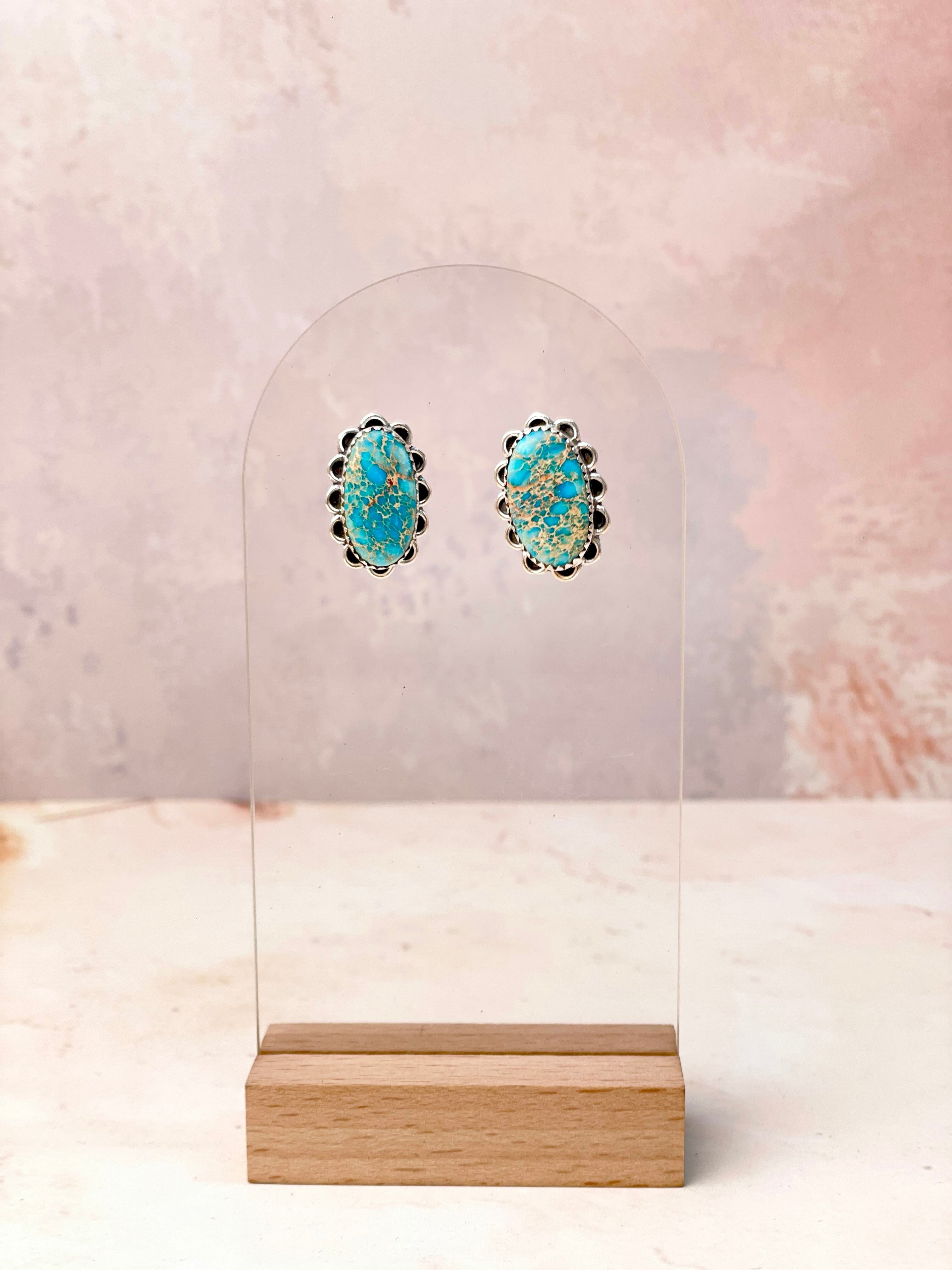 Desert Blue Jasper Slab Studs-Earrings-Krush Kandy, Women's Online Fashion Boutique Located in Phoenix, Arizona (Scottsdale Area)