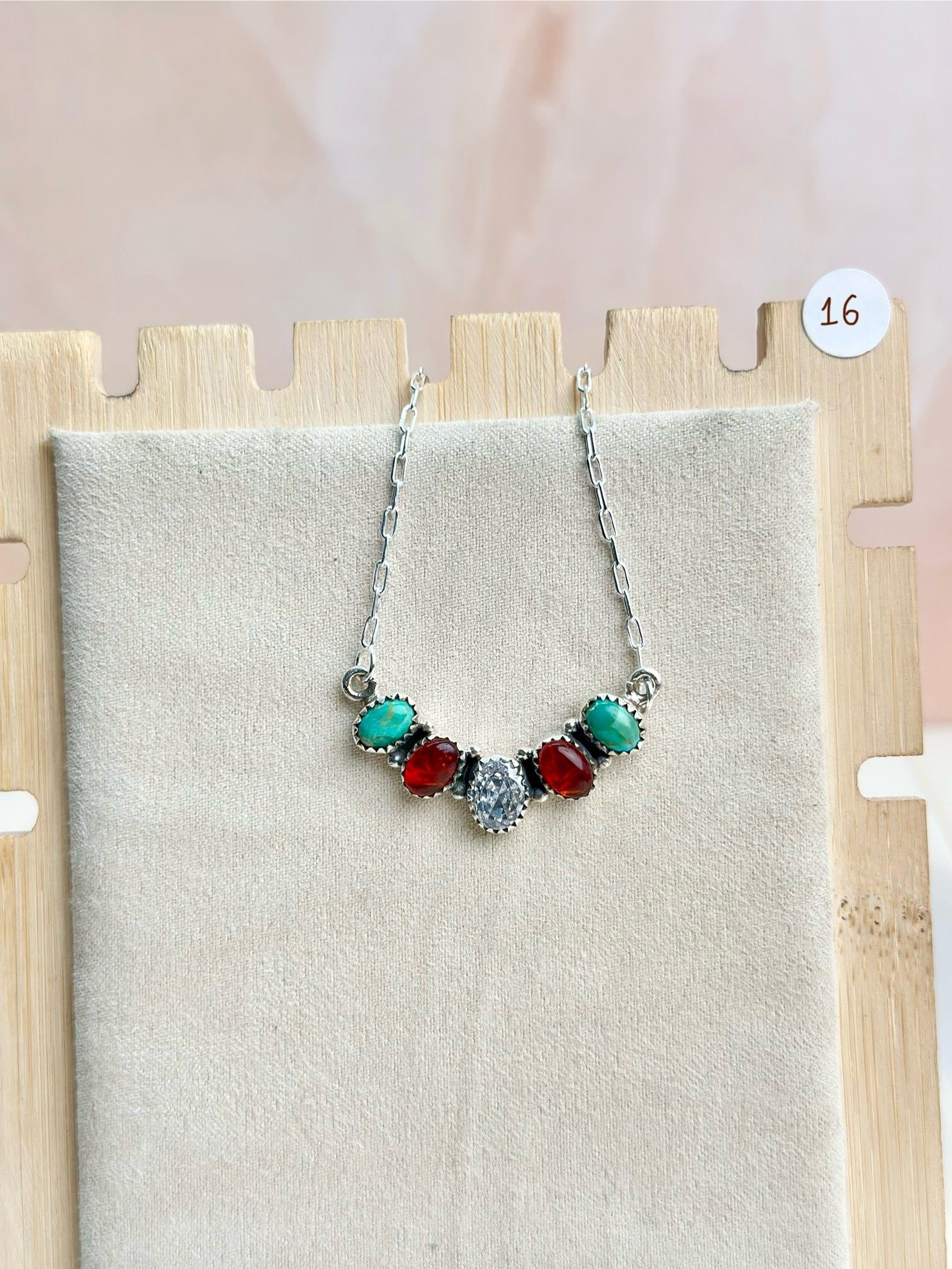 Amber, Turquoise & Crystal Dainty Necklace-Necklaces-Krush Kandy, Women's Online Fashion Boutique Located in Phoenix, Arizona (Scottsdale Area)