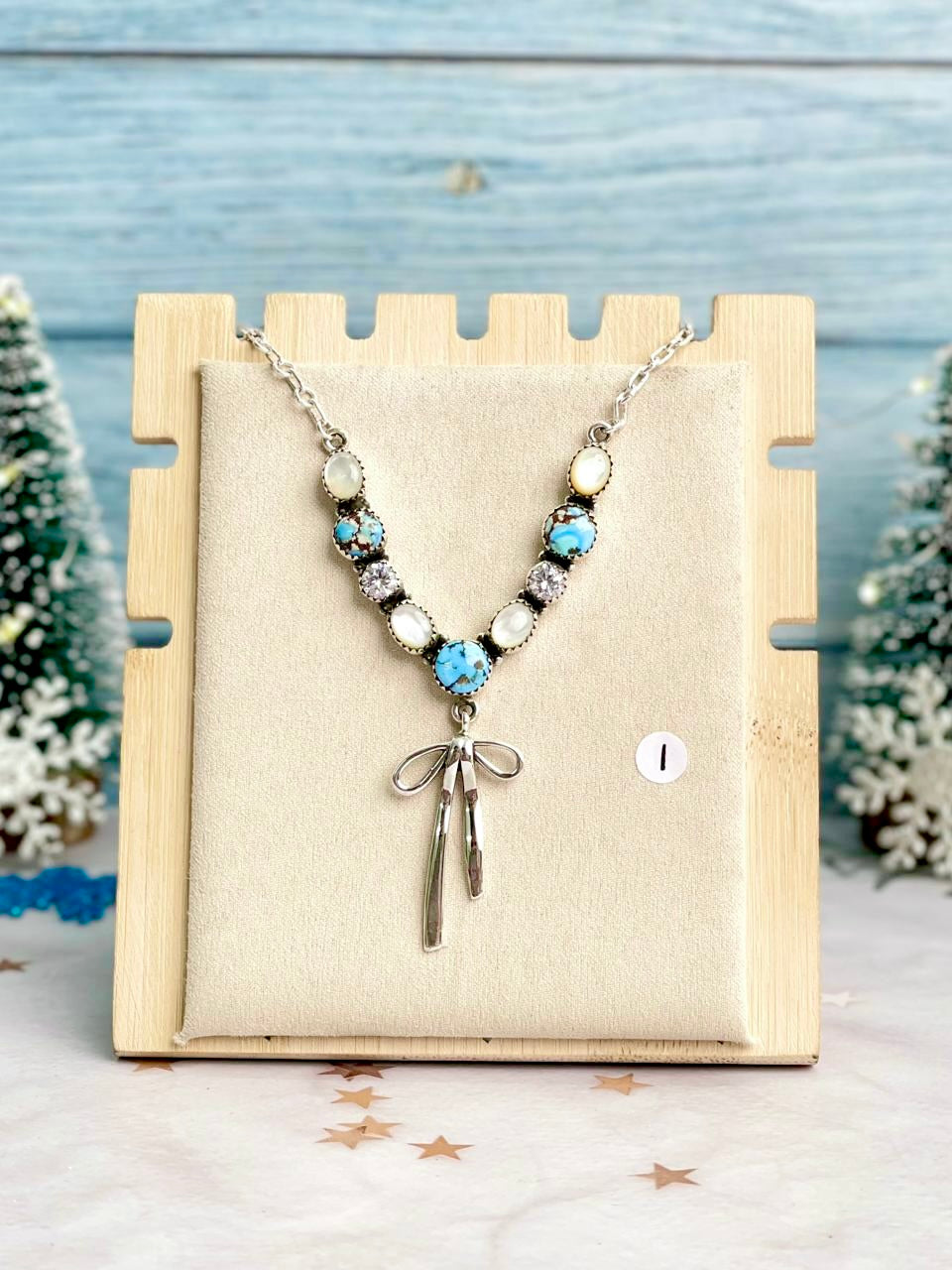 Winter Frost Golden Hills & White Shell Bow Necklace-Necklaces-Krush Kandy, Women's Online Fashion Boutique Located in Phoenix, Arizona (Scottsdale Area)