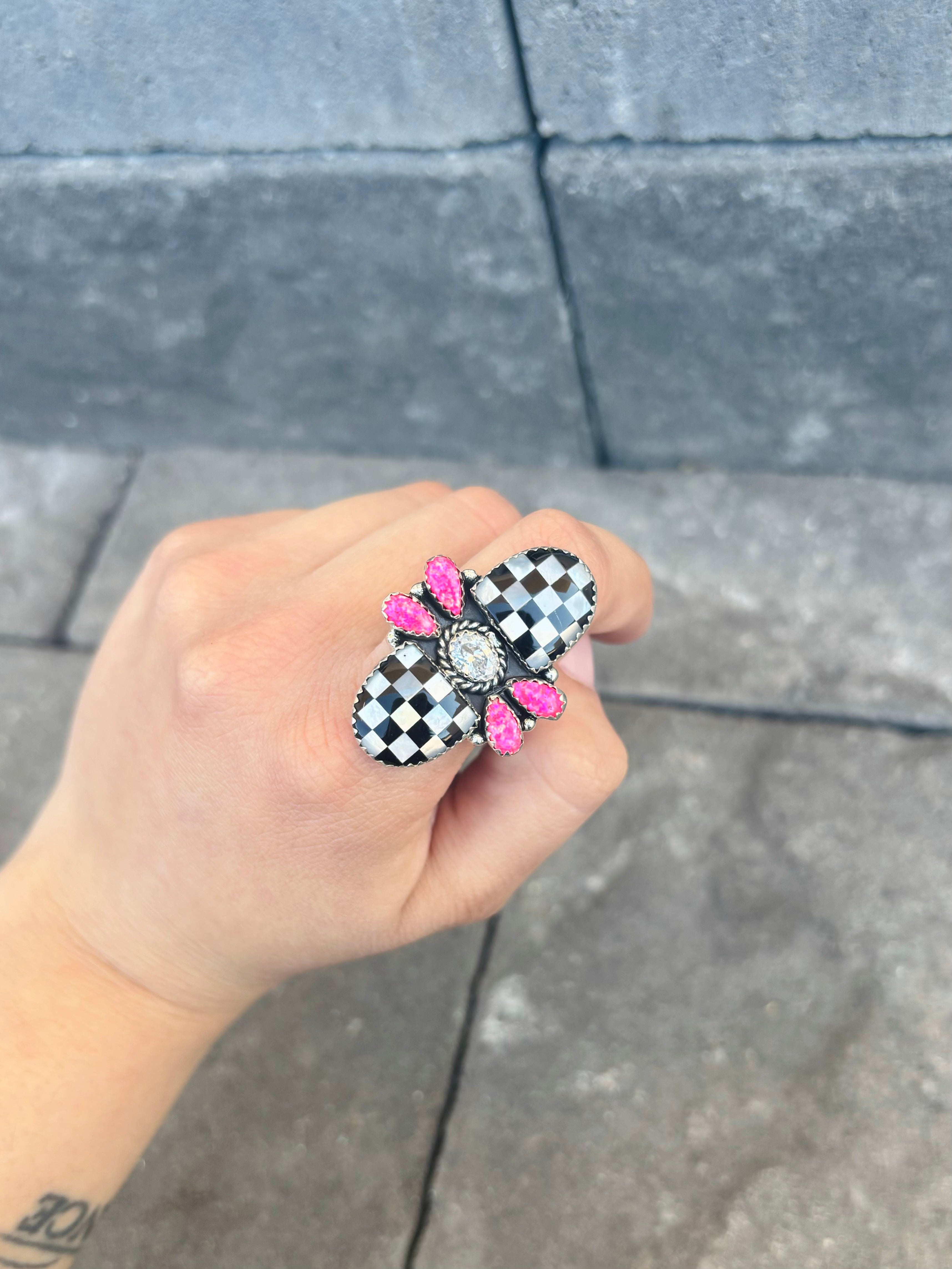 Checkered Stone Lovebug Ring-Crawler Rings-Krush Kandy, Women's Online Fashion Boutique Located in Phoenix, Arizona (Scottsdale Area)