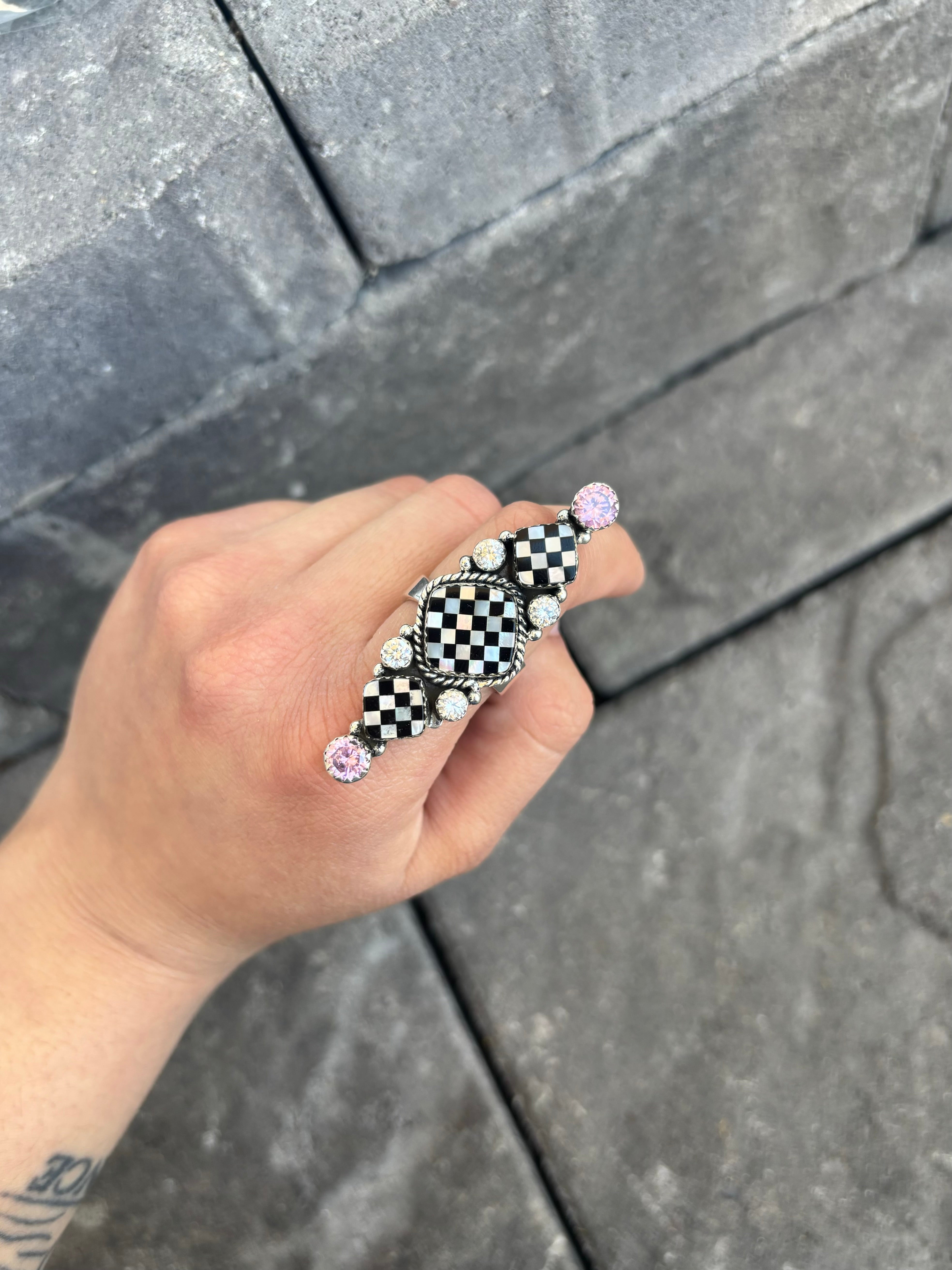 On Your Mark Checkered & CZ Ring-Crawler Rings-Krush Kandy, Women's Online Fashion Boutique Located in Phoenix, Arizona (Scottsdale Area)