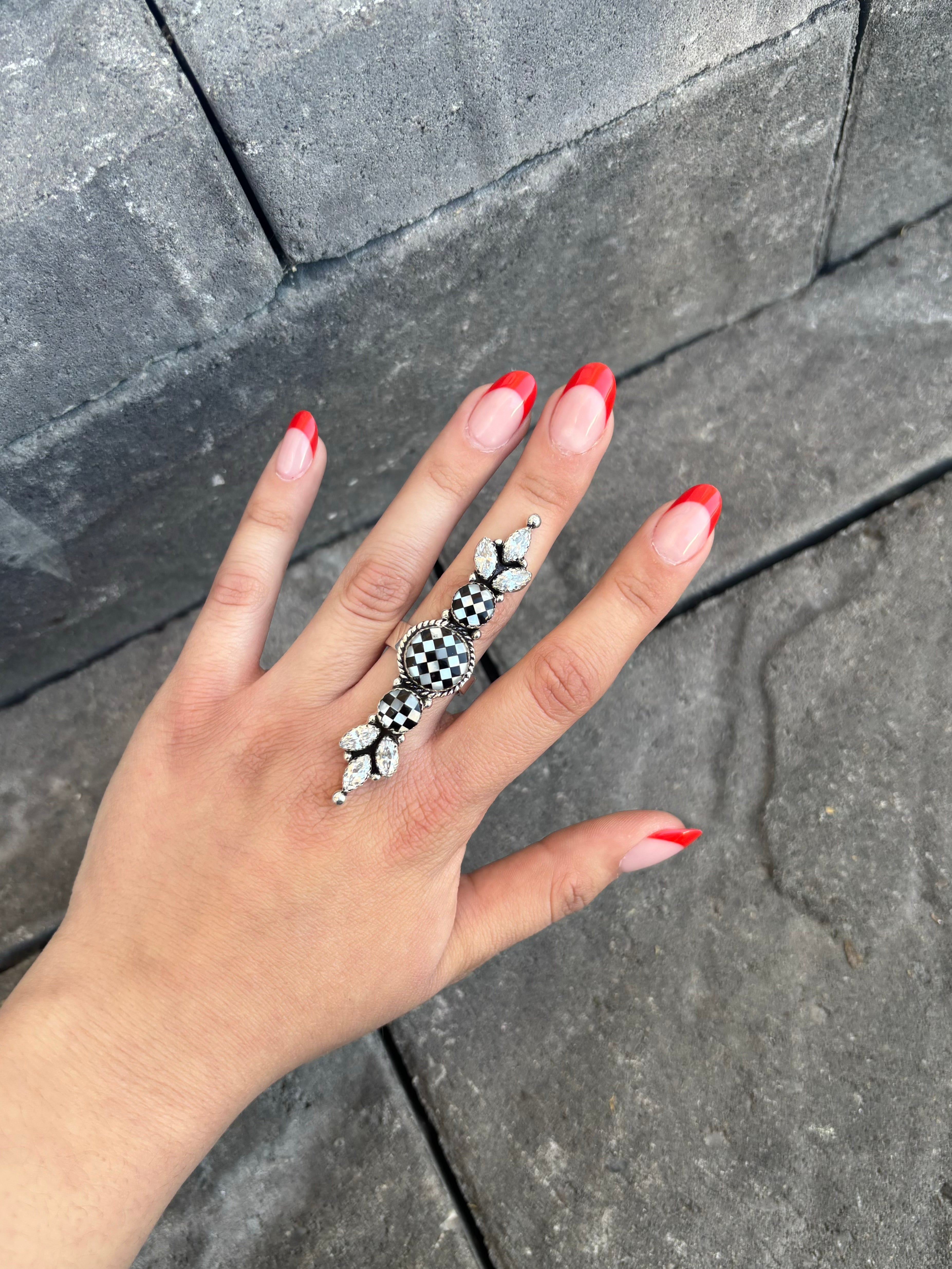 To The Point Checkered & Crystal Ring-Crawler Rings-Krush Kandy, Women's Online Fashion Boutique Located in Phoenix, Arizona (Scottsdale Area)