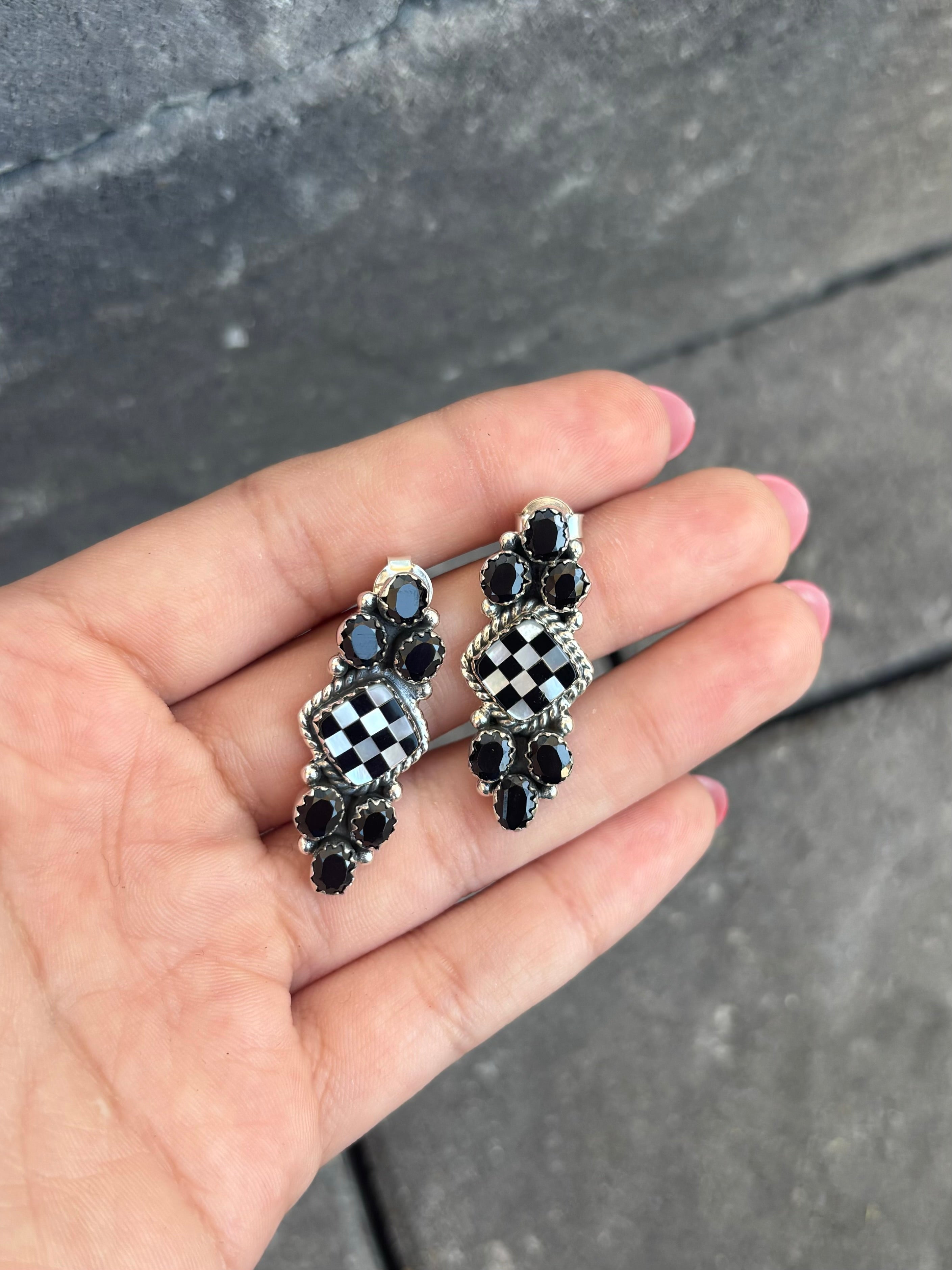 On My Way Checkered Earrings-Stud Earrings-Krush Kandy, Women's Online Fashion Boutique Located in Phoenix, Arizona (Scottsdale Area)