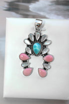 Delicate White Shell & Larimar Stone Horseshoe Pendant-Pendant Necklaces-Krush Kandy, Women's Online Fashion Boutique Located in Phoenix, Arizona (Scottsdale Area)