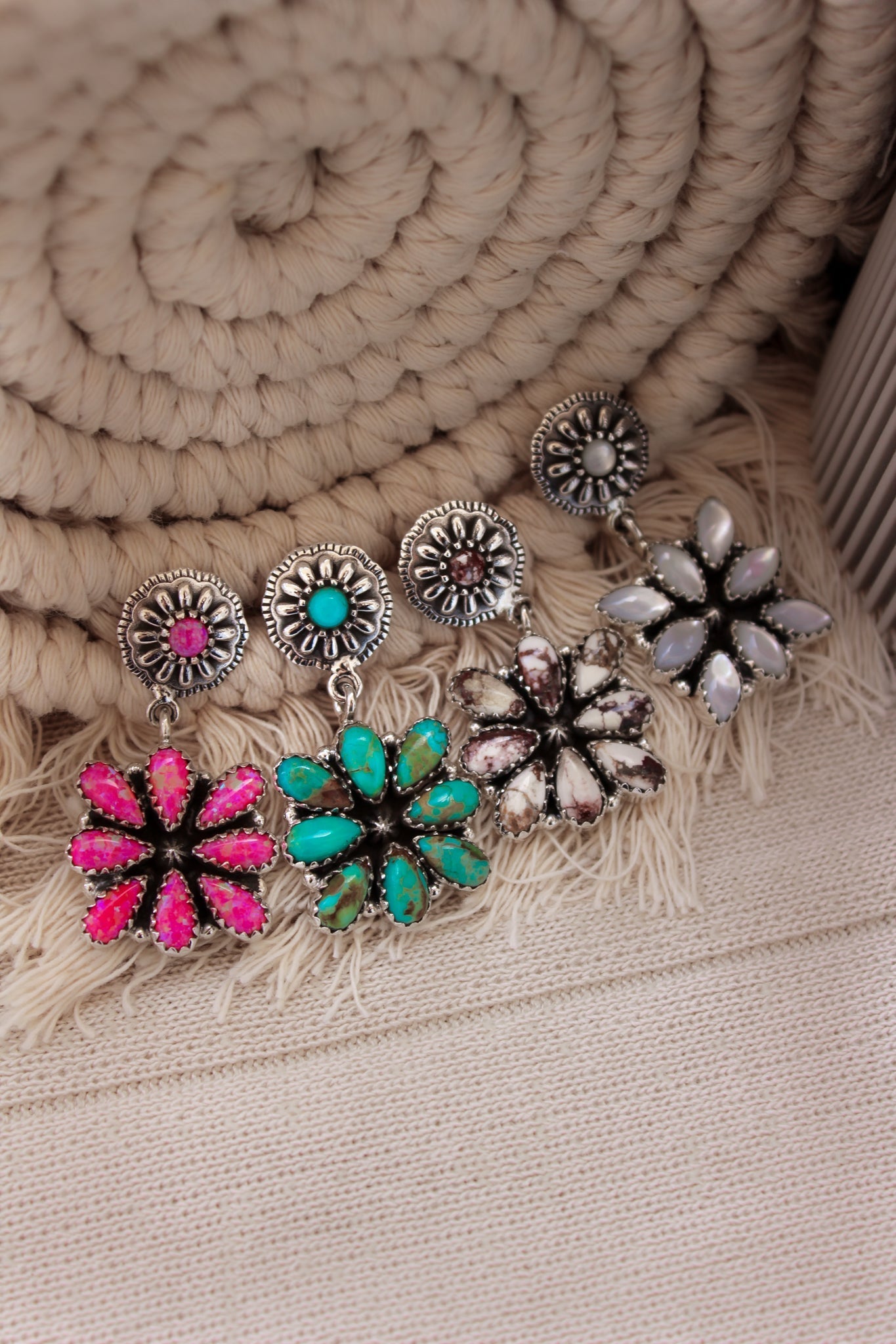 Stone Concho Blossom Earrings-Drop Earrings-Krush Kandy, Women's Online Fashion Boutique Located in Phoenix, Arizona (Scottsdale Area)