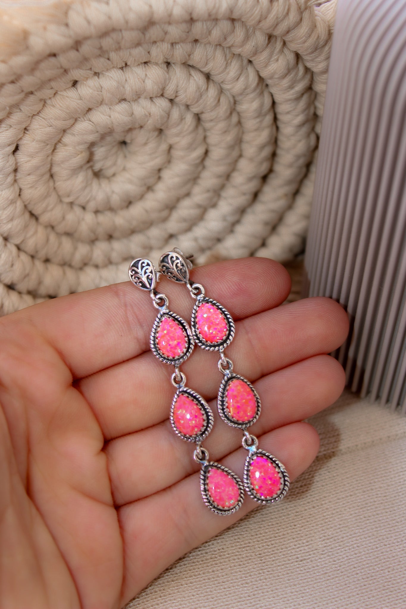 Sterling Silver Burst Stone Drop Earrings-Drop Earrings-Krush Kandy, Women's Online Fashion Boutique Located in Phoenix, Arizona (Scottsdale Area)