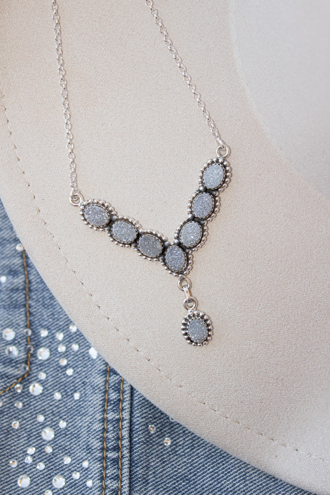 Lariat Druzy Stone Necklace-Lariat and Y Necklaces-Krush Kandy, Women's Online Fashion Boutique Located in Phoenix, Arizona (Scottsdale Area)