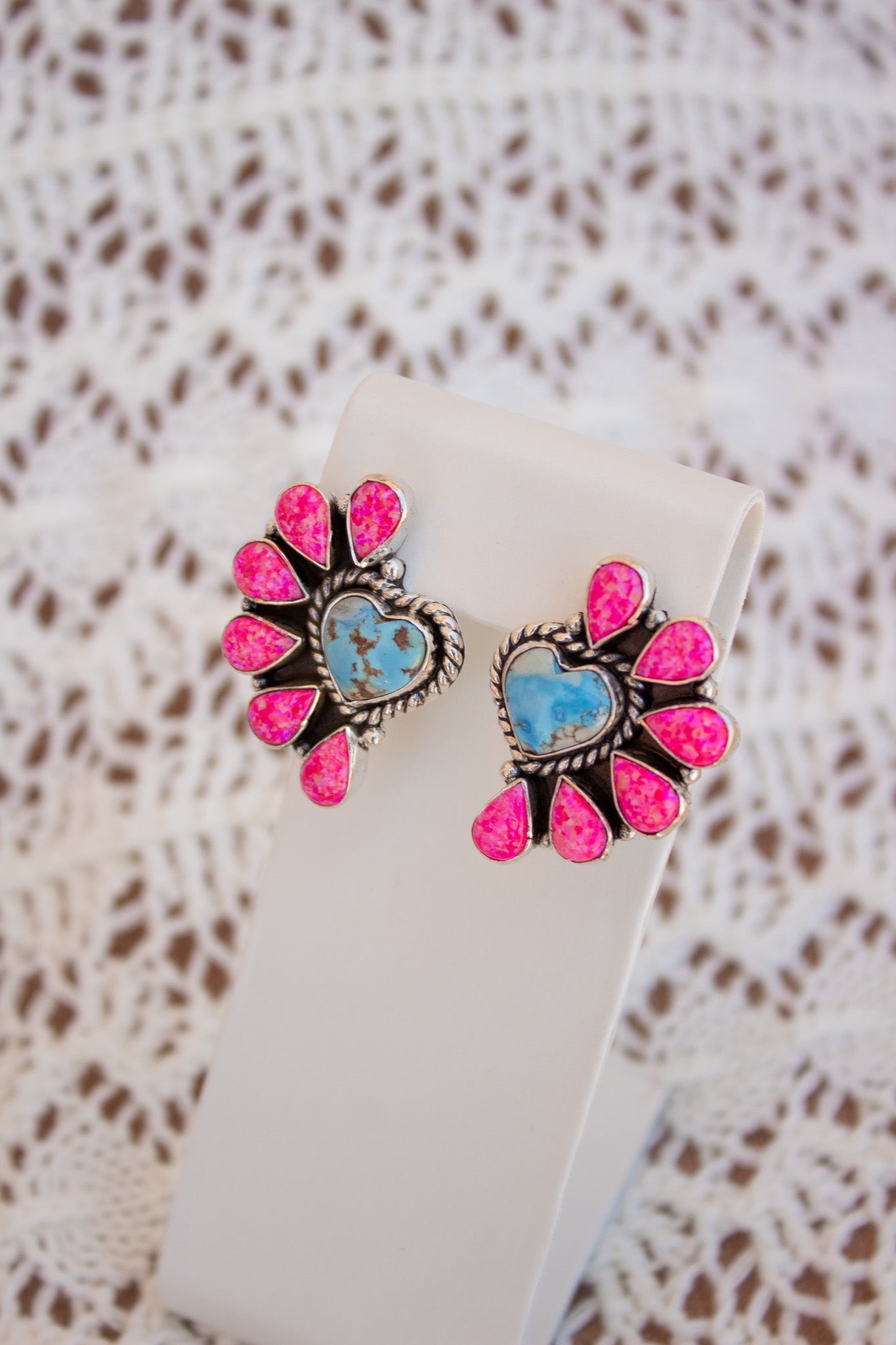 Neon Pink Opal Half Heart Cluster Golden Hills Earrings-Stud Earrings-Krush Kandy, Women's Online Fashion Boutique Located in Phoenix, Arizona (Scottsdale Area)