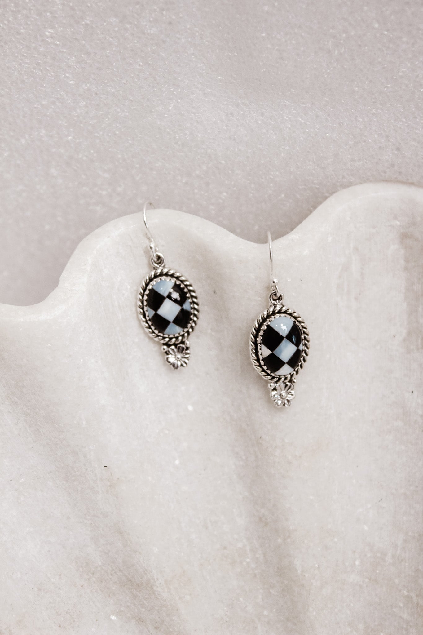 Sterling Daisy Checkered Earrings | By KKB-Stud Earrings-Krush Kandy, Women's Online Fashion Boutique Located in Phoenix, Arizona (Scottsdale Area)